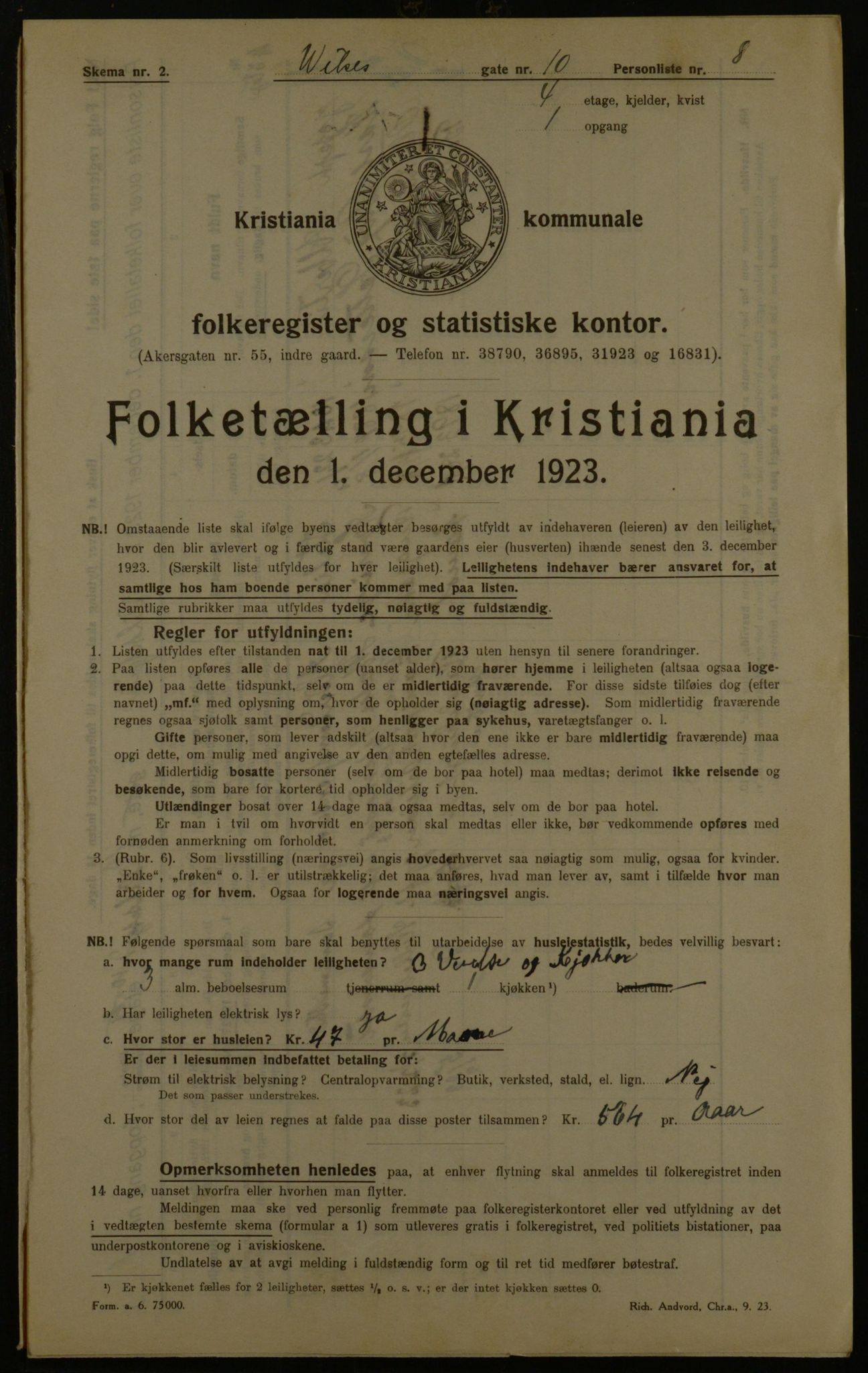 OBA, Kommunal folketelling 1.12.1923 for Kristiania, 1923, s. 141745