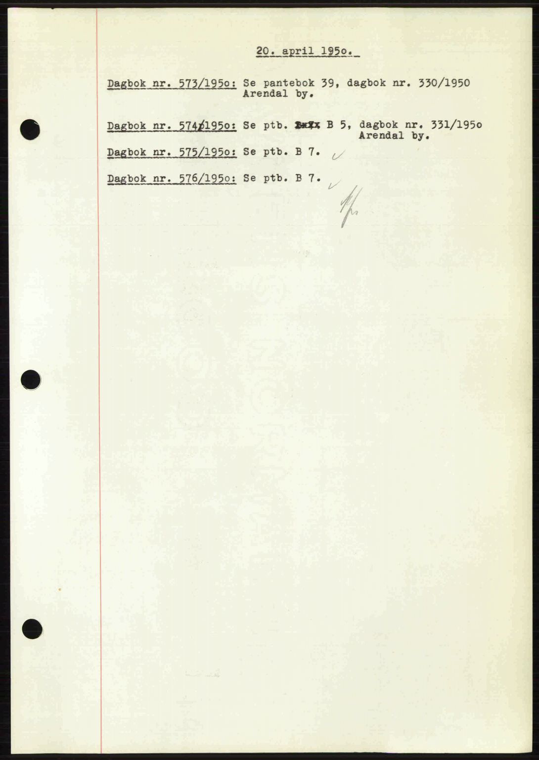 Nedenes sorenskriveri, SAK/1221-0006/G/Gb/Gba/L0062: Pantebok nr. A14, 1949-1950, Dagboknr: 573/1950
