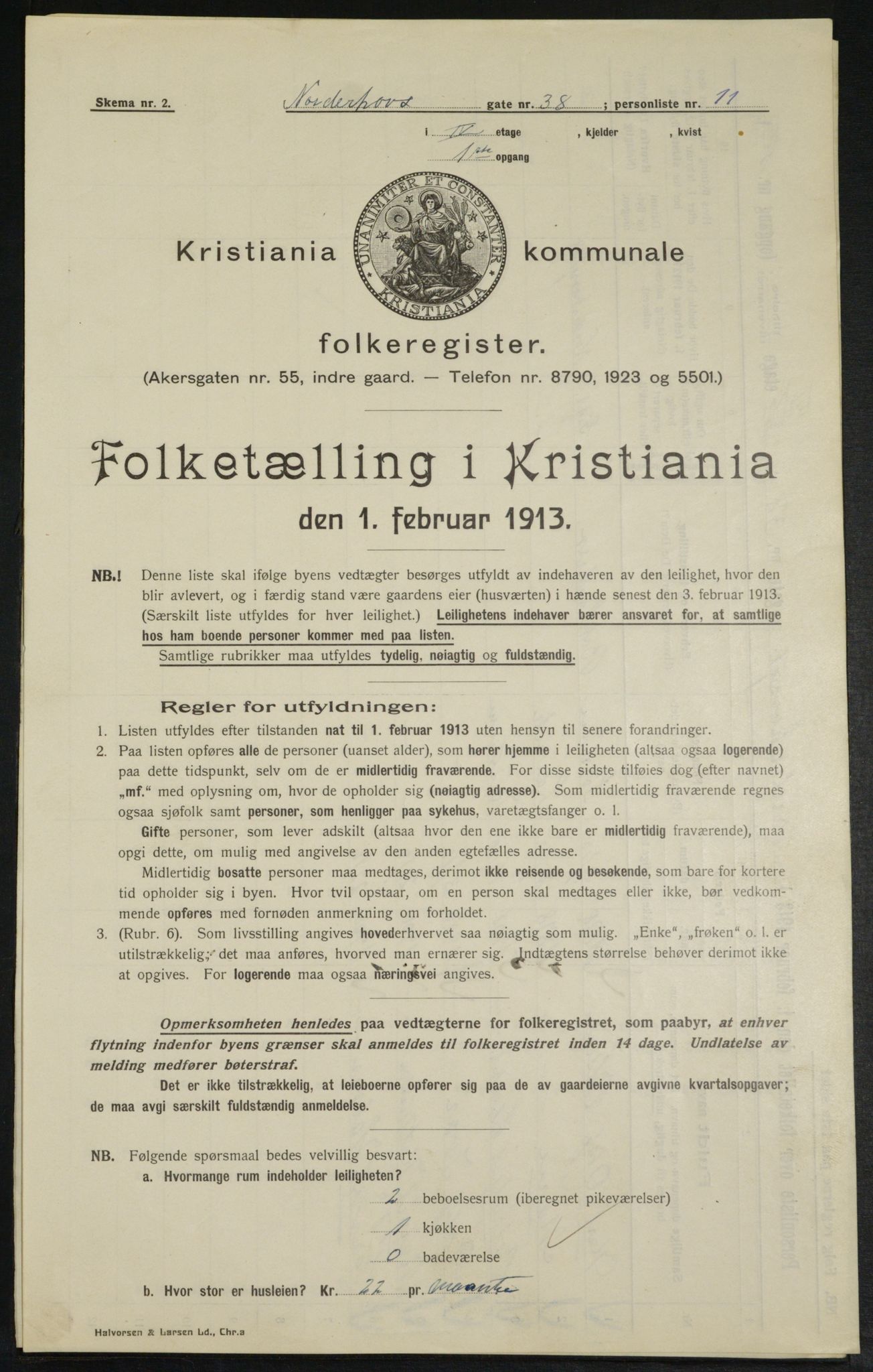 OBA, Kommunal folketelling 1.2.1913 for Kristiania, 1913, s. 73091