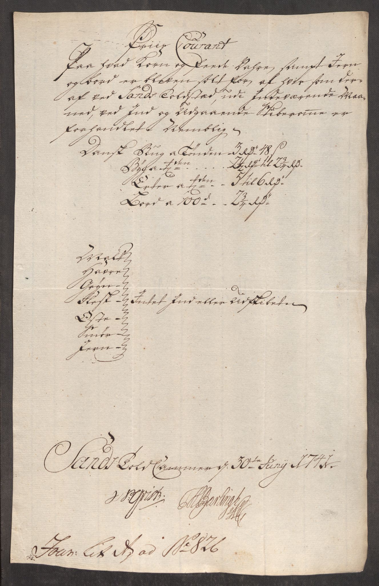 Rentekammeret inntil 1814, Realistisk ordnet avdeling, RA/EA-4070/Oe/L0002: [Ø1]: Priskuranter, 1740-1744, s. 237