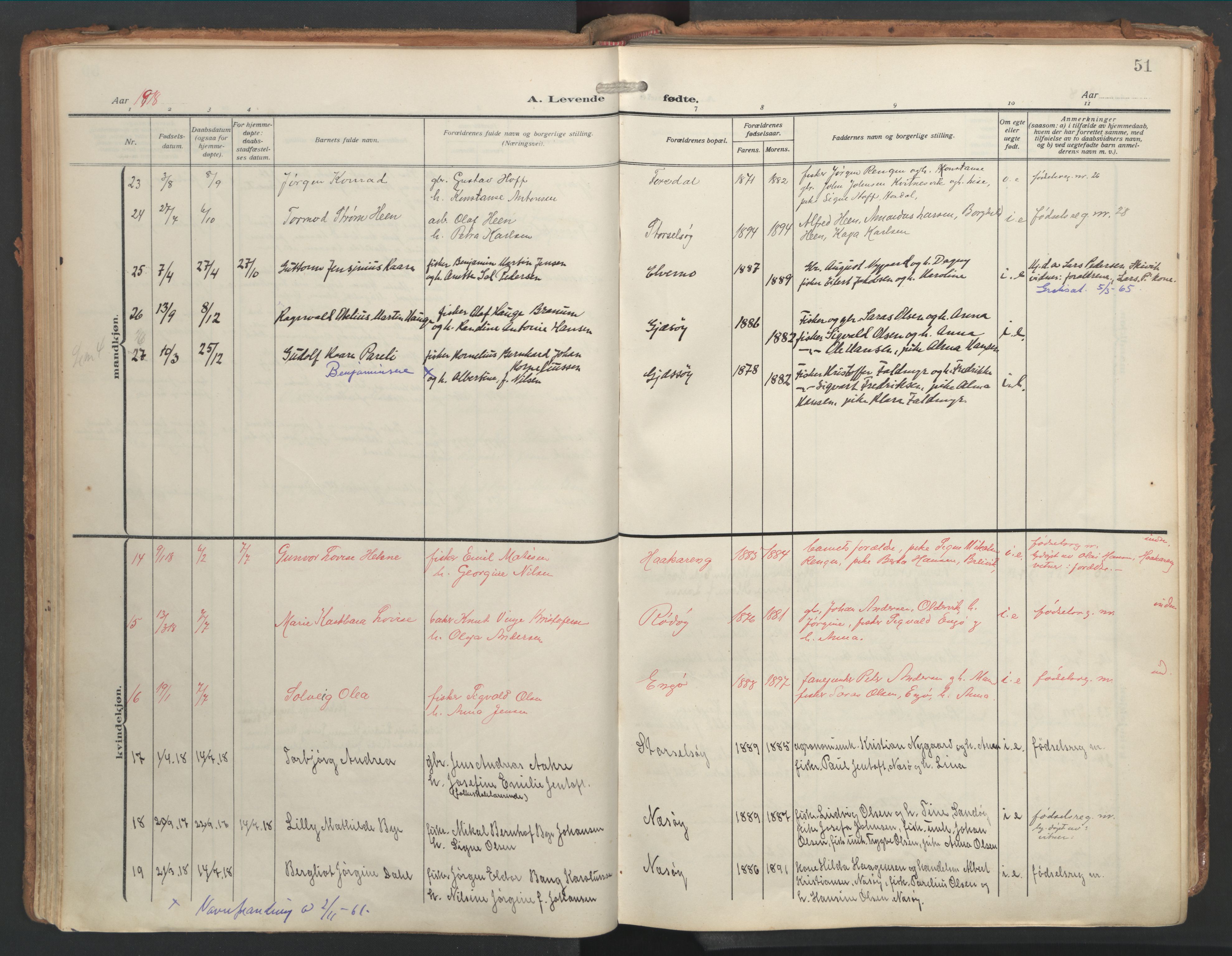 Ministerialprotokoller, klokkerbøker og fødselsregistre - Nordland, AV/SAT-A-1459/841/L0614: Ministerialbok nr. 841A17, 1911-1925, s. 51