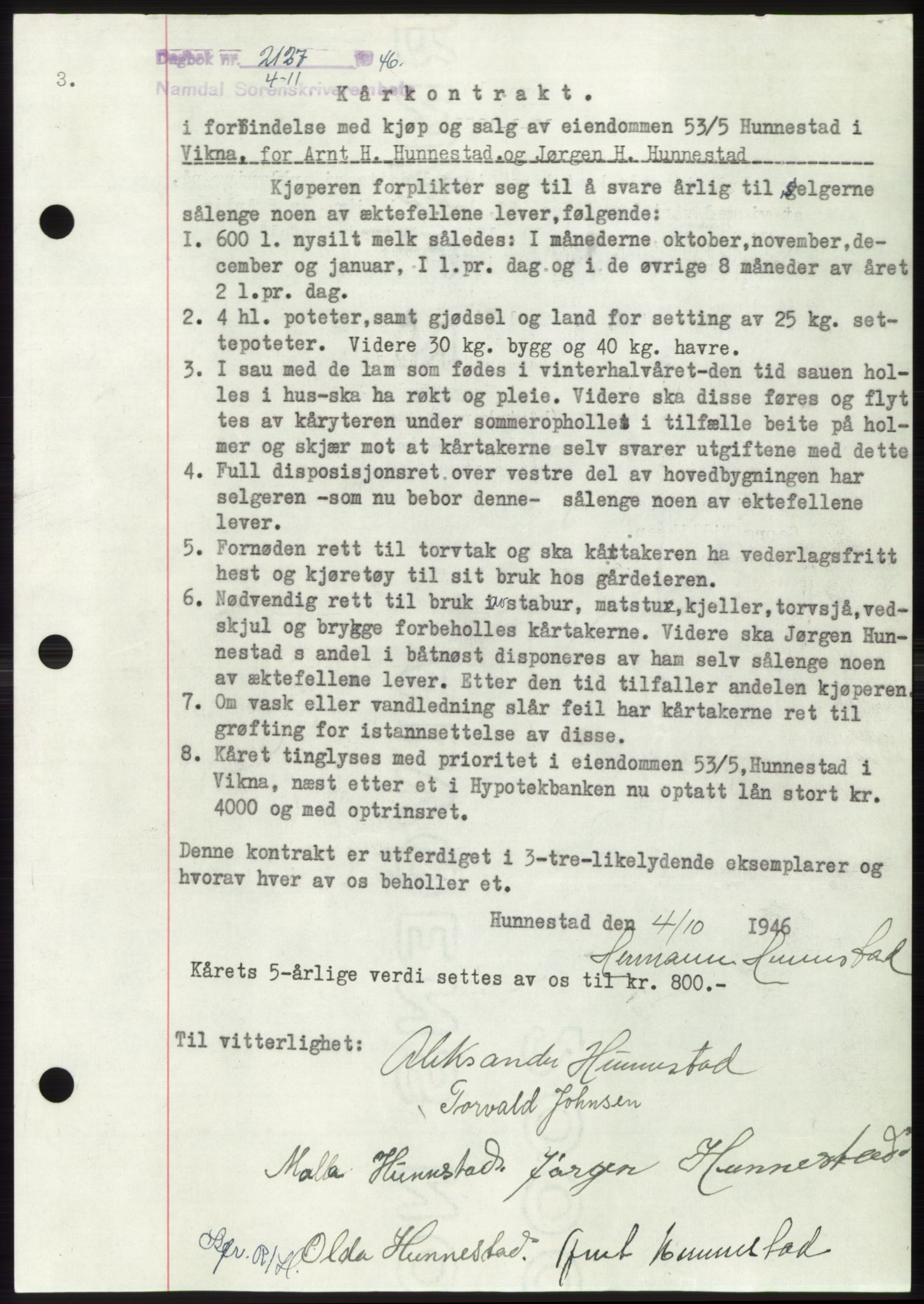 Namdal sorenskriveri, SAT/A-4133/1/2/2C: Pantebok nr. -, 1946-1947, Dagboknr: 2127/1946