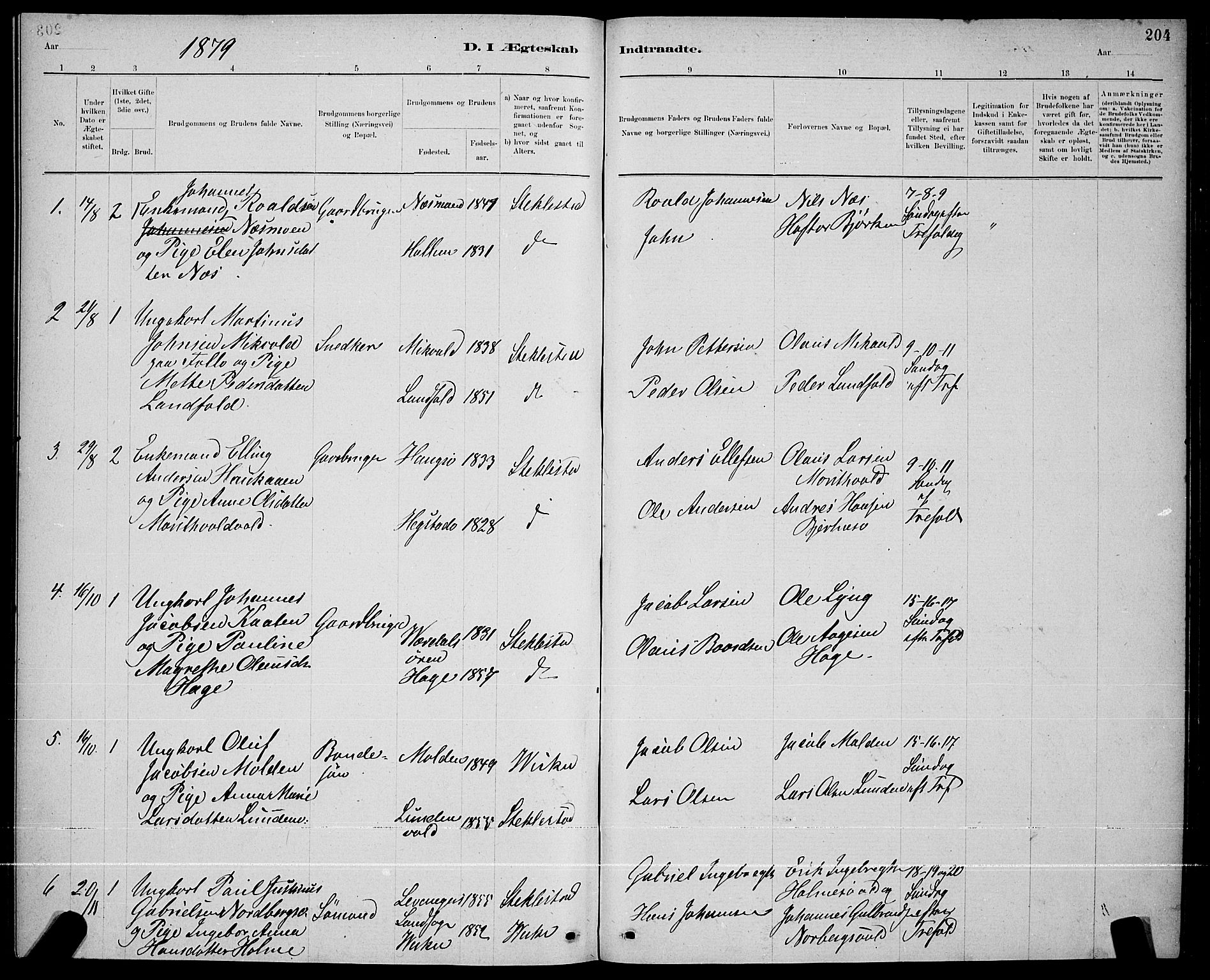 Ministerialprotokoller, klokkerbøker og fødselsregistre - Nord-Trøndelag, AV/SAT-A-1458/723/L0256: Klokkerbok nr. 723C04, 1879-1890, s. 204