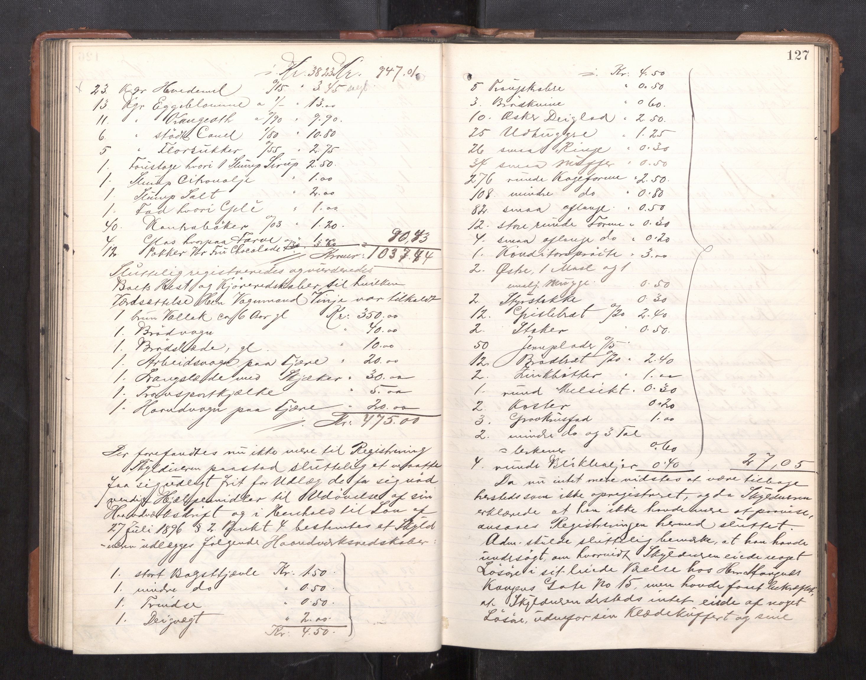 Trondheim byfogd, AV/SAT-A-0003/1/3/3C/L0025: Skifteregistreringsprotokoll - 24/1-14/7. (u/ register), 1906-1909, s. 127