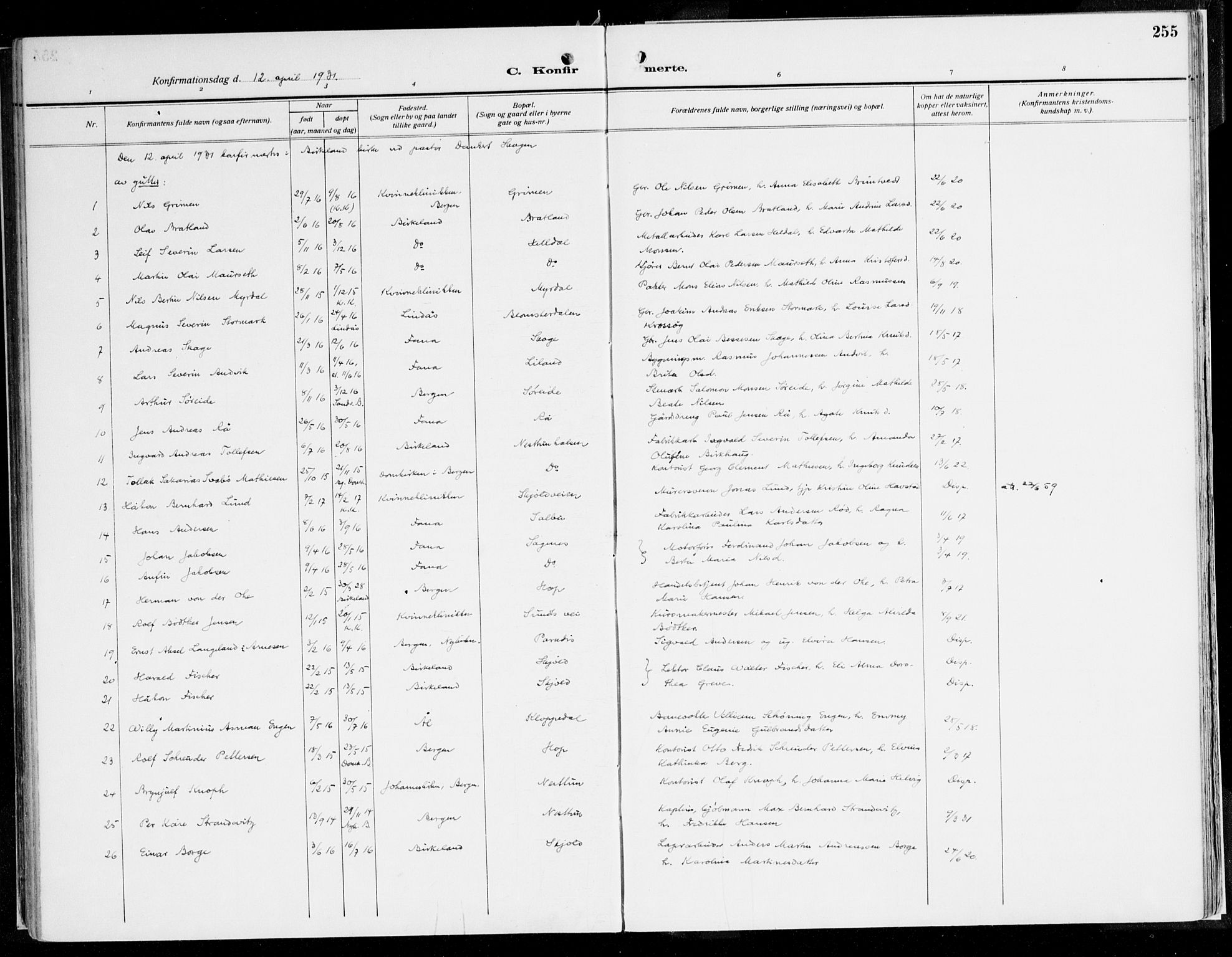 Fana Sokneprestembete, AV/SAB-A-75101/H/Haa/Haaj/L0001: Ministerialbok nr. J 1, 1921-1935, s. 255