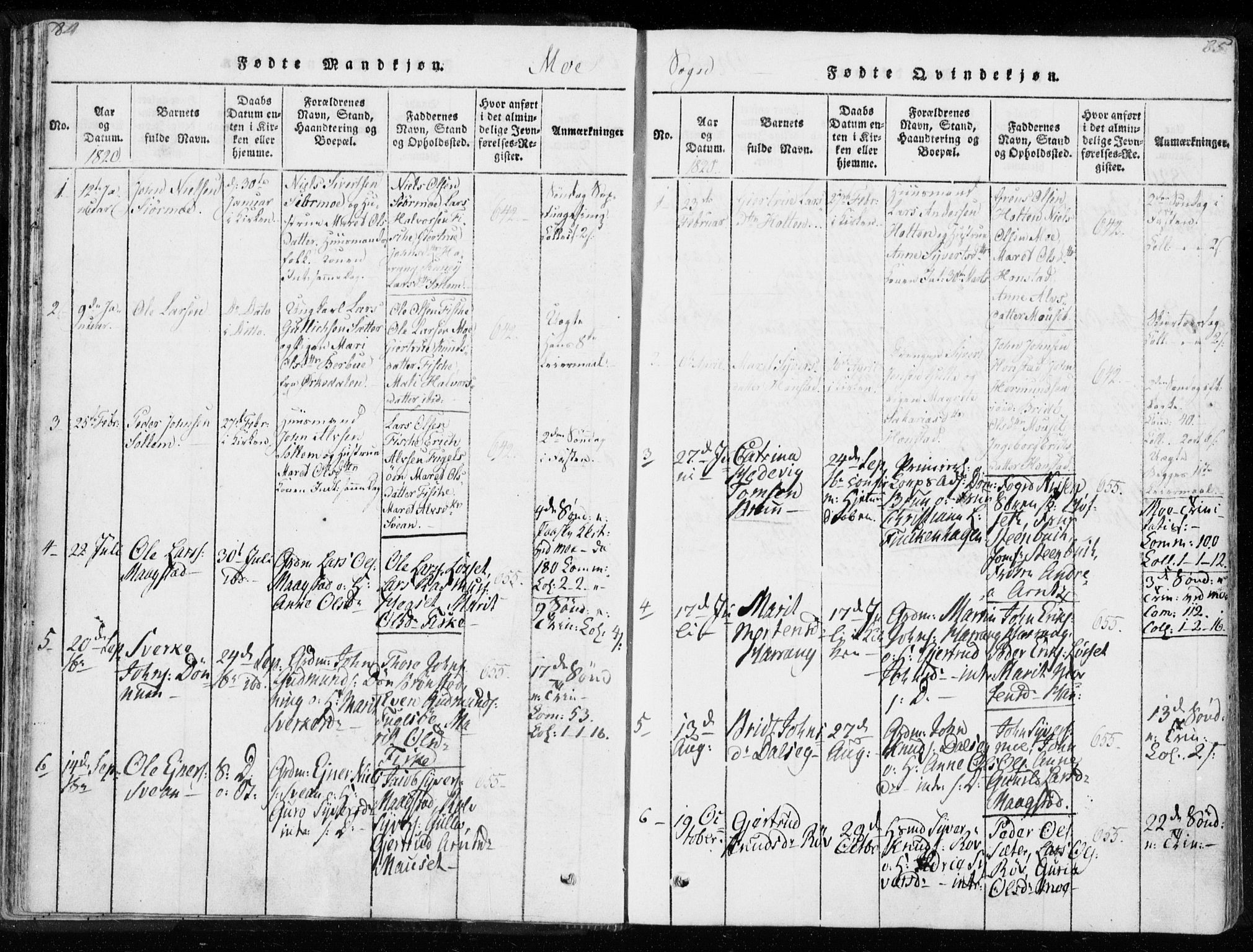 Ministerialprotokoller, klokkerbøker og fødselsregistre - Møre og Romsdal, AV/SAT-A-1454/595/L1041: Ministerialbok nr. 595A03, 1819-1829, s. 84-85