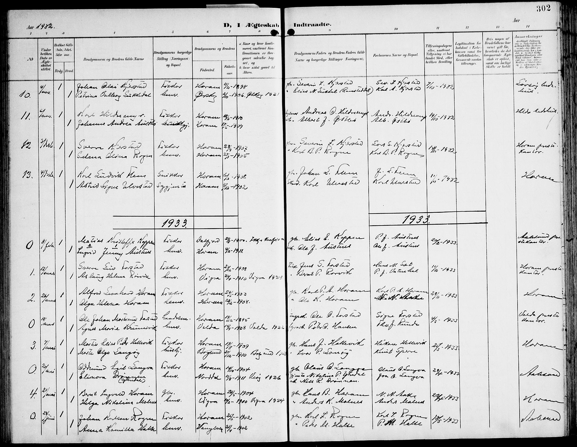 Ministerialprotokoller, klokkerbøker og fødselsregistre - Møre og Romsdal, AV/SAT-A-1454/536/L0511: Klokkerbok nr. 536C06, 1899-1944, s. 302