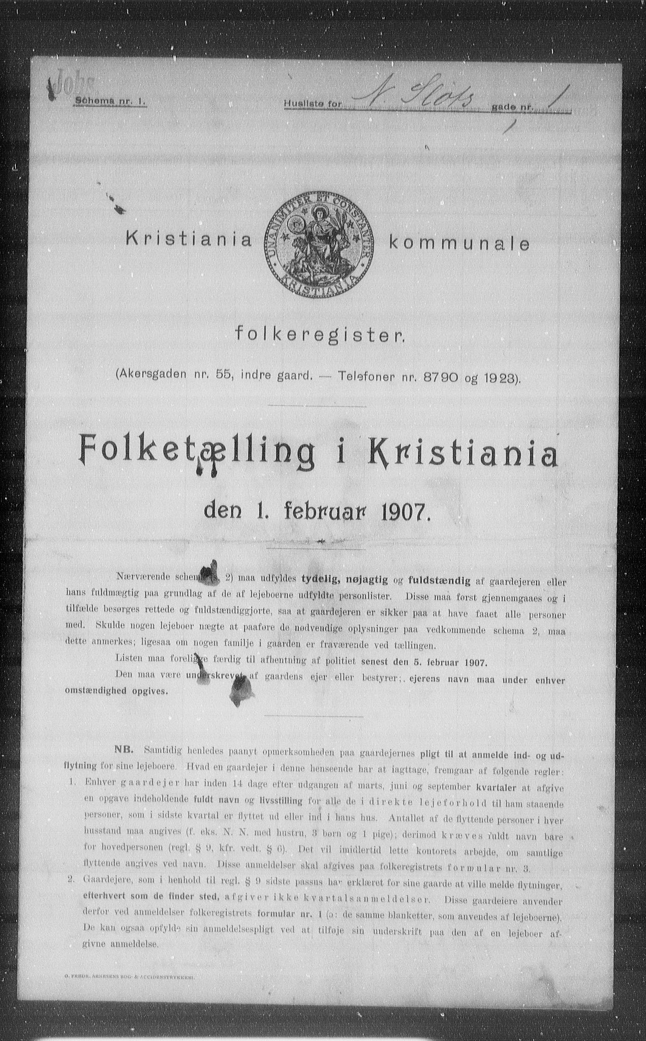 OBA, Kommunal folketelling 1.2.1907 for Kristiania kjøpstad, 1907, s. 35490