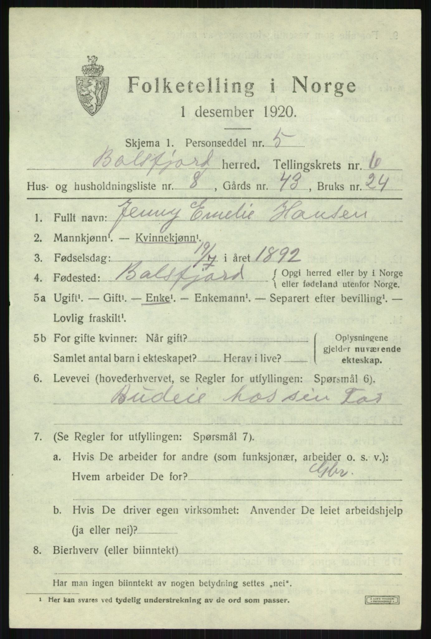 SATØ, Folketelling 1920 for 1933 Balsfjord herred, 1920, s. 3832
