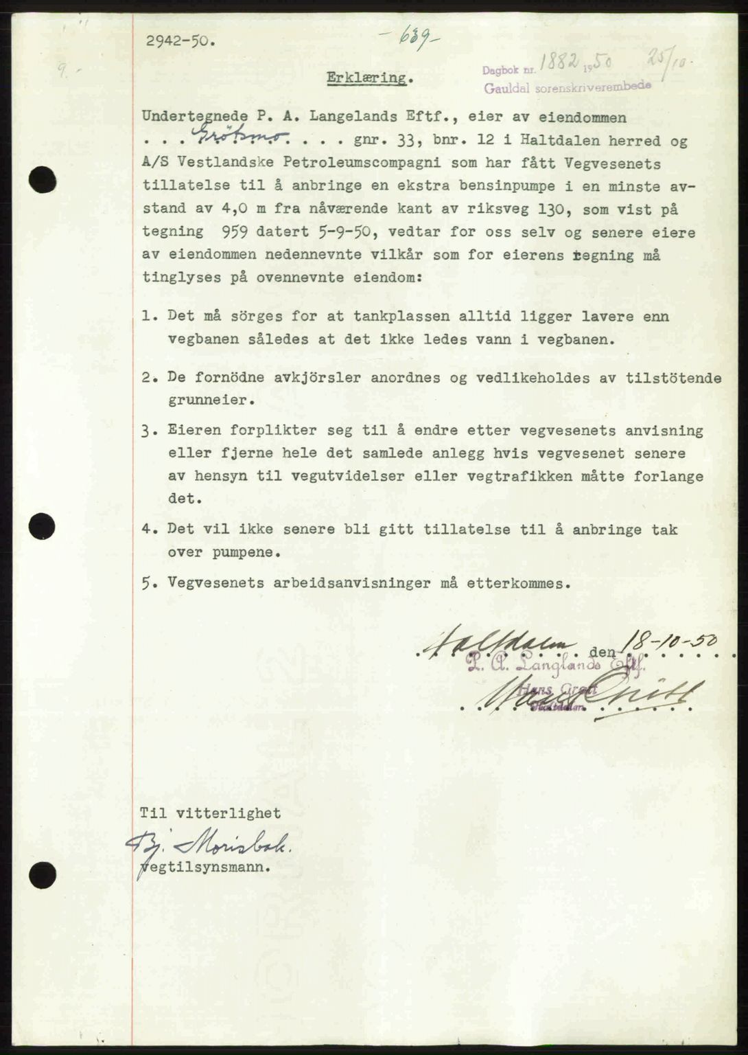 Gauldal sorenskriveri, SAT/A-0014/1/2/2C: Pantebok nr. A11, 1950-1950, Dagboknr: 1882/1950
