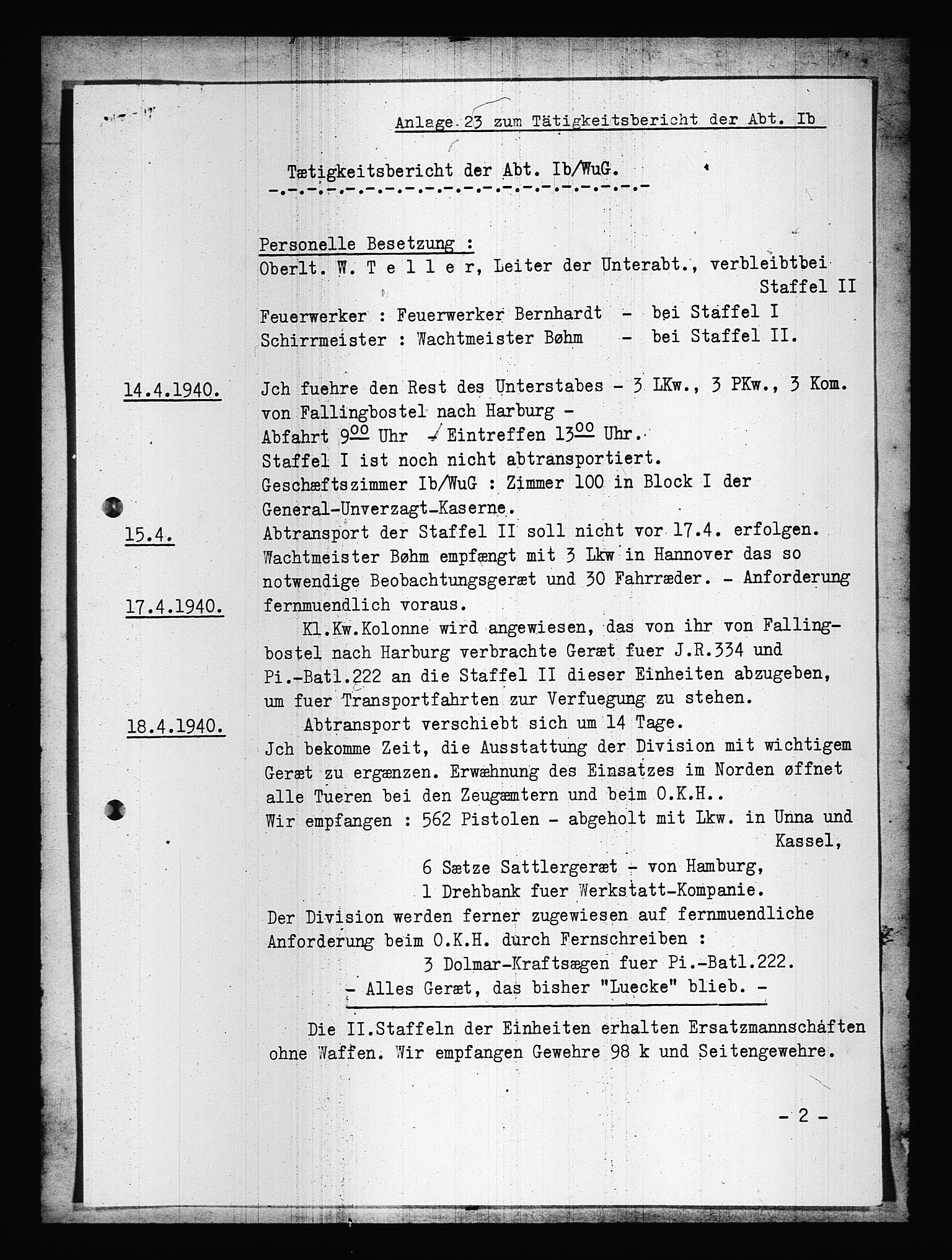 Documents Section, AV/RA-RAFA-2200/V/L0087: Amerikansk mikrofilm "Captured German Documents".
Box No. 726.  FKA jnr. 601/1954., 1940, s. 262