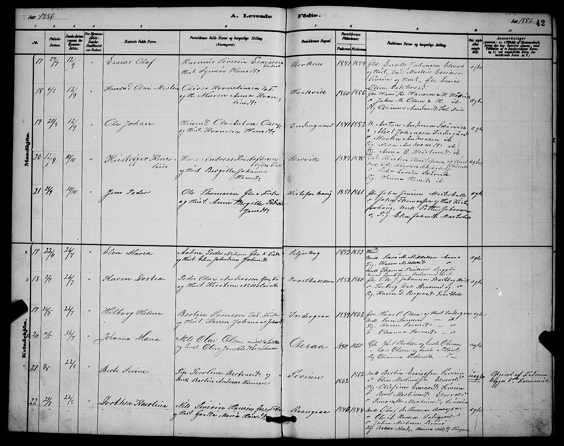 Ibestad sokneprestembete, AV/SATØ-S-0077/H/Ha/Hab/L0014klokker: Klokkerbok nr. 14, 1880-1887, s. 42