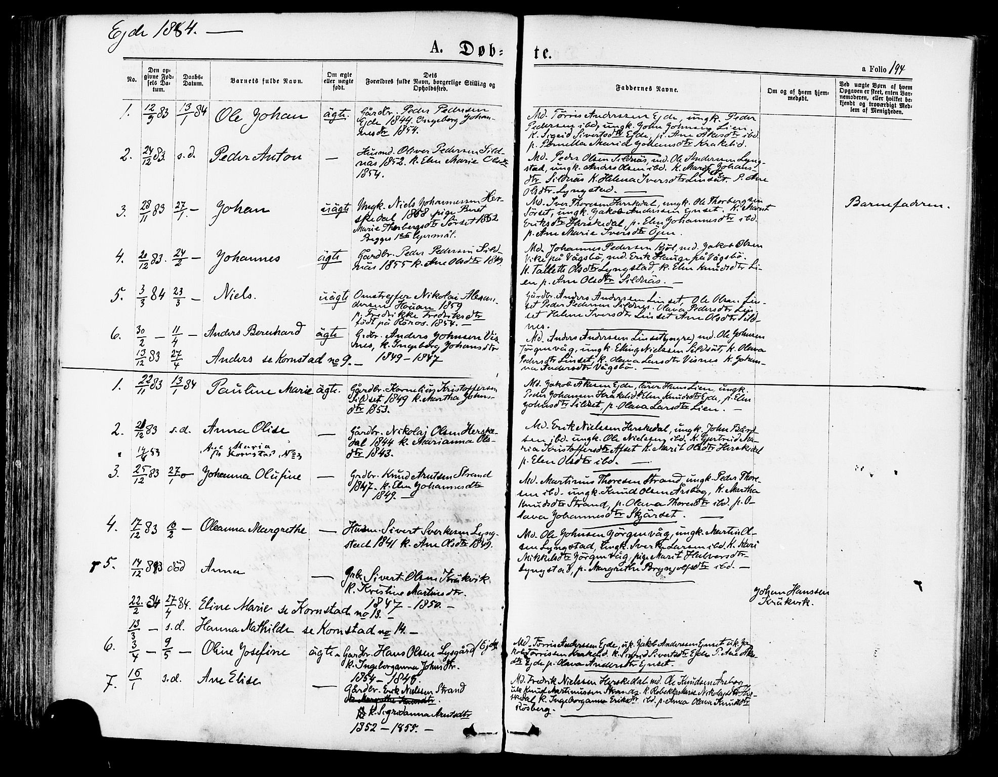 Ministerialprotokoller, klokkerbøker og fødselsregistre - Møre og Romsdal, SAT/A-1454/568/L0806: Ministerialbok nr. 568A12 /4, 1878-1884, s. 194