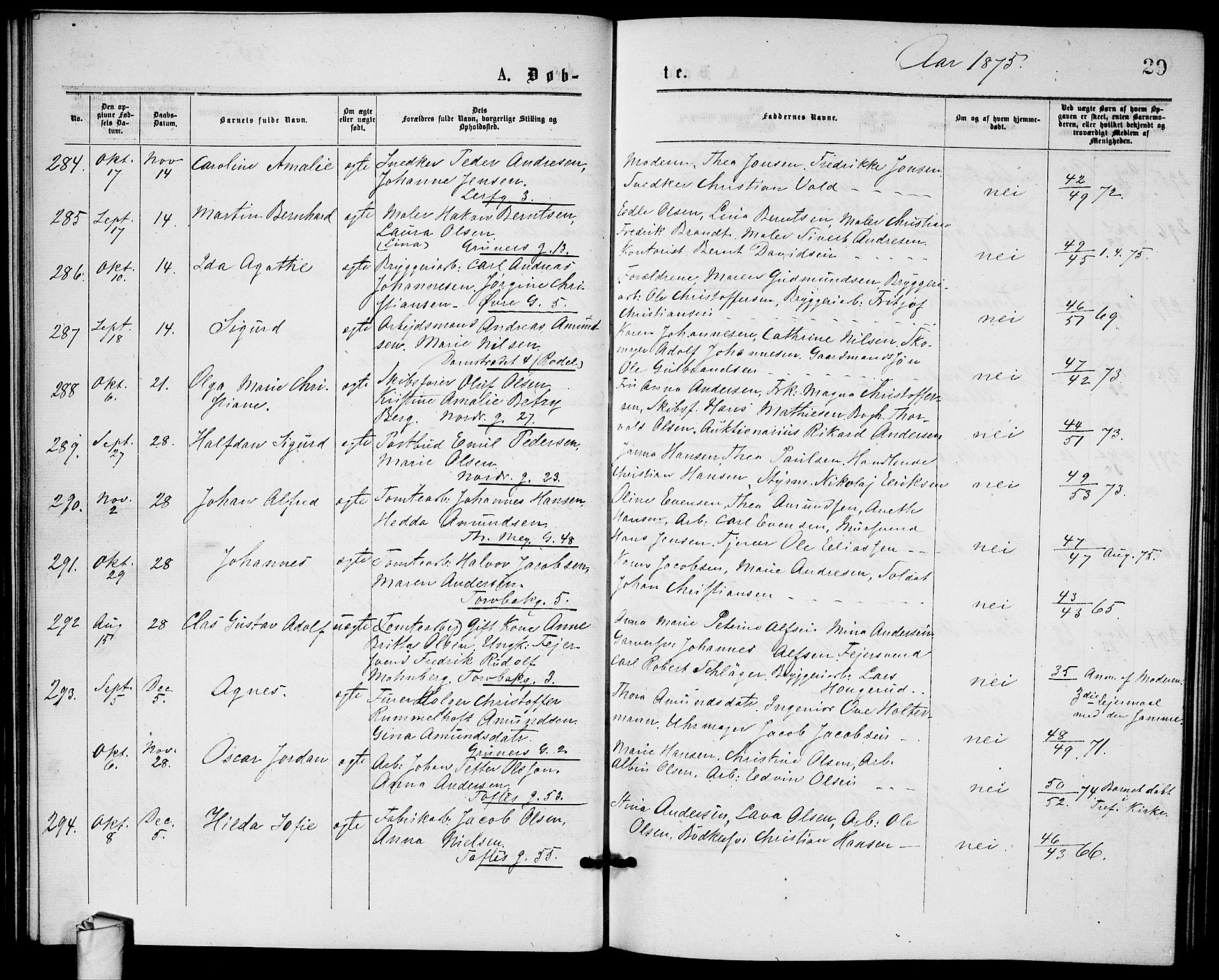 Paulus prestekontor Kirkebøker, AV/SAO-A-10871/G/Ga/L0001: Klokkerbok nr. 1, 1875-1878, s. 29