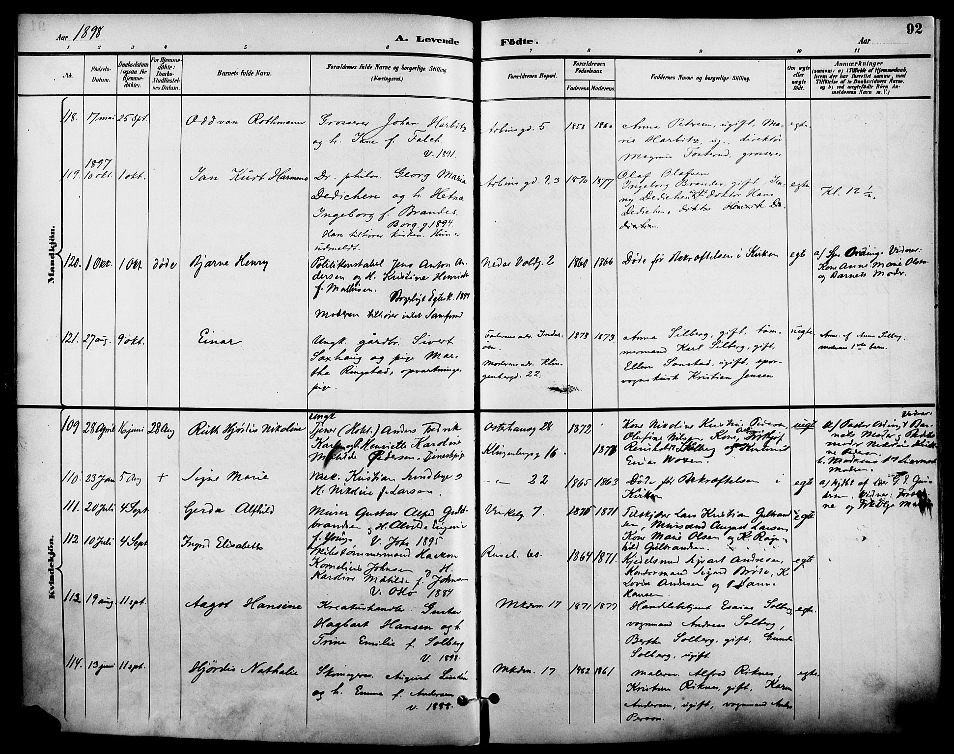 Johannes prestekontor Kirkebøker, AV/SAO-A-10852/F/Fa/L0007: Ministerialbok nr. 7, 1896-1905, s. 92