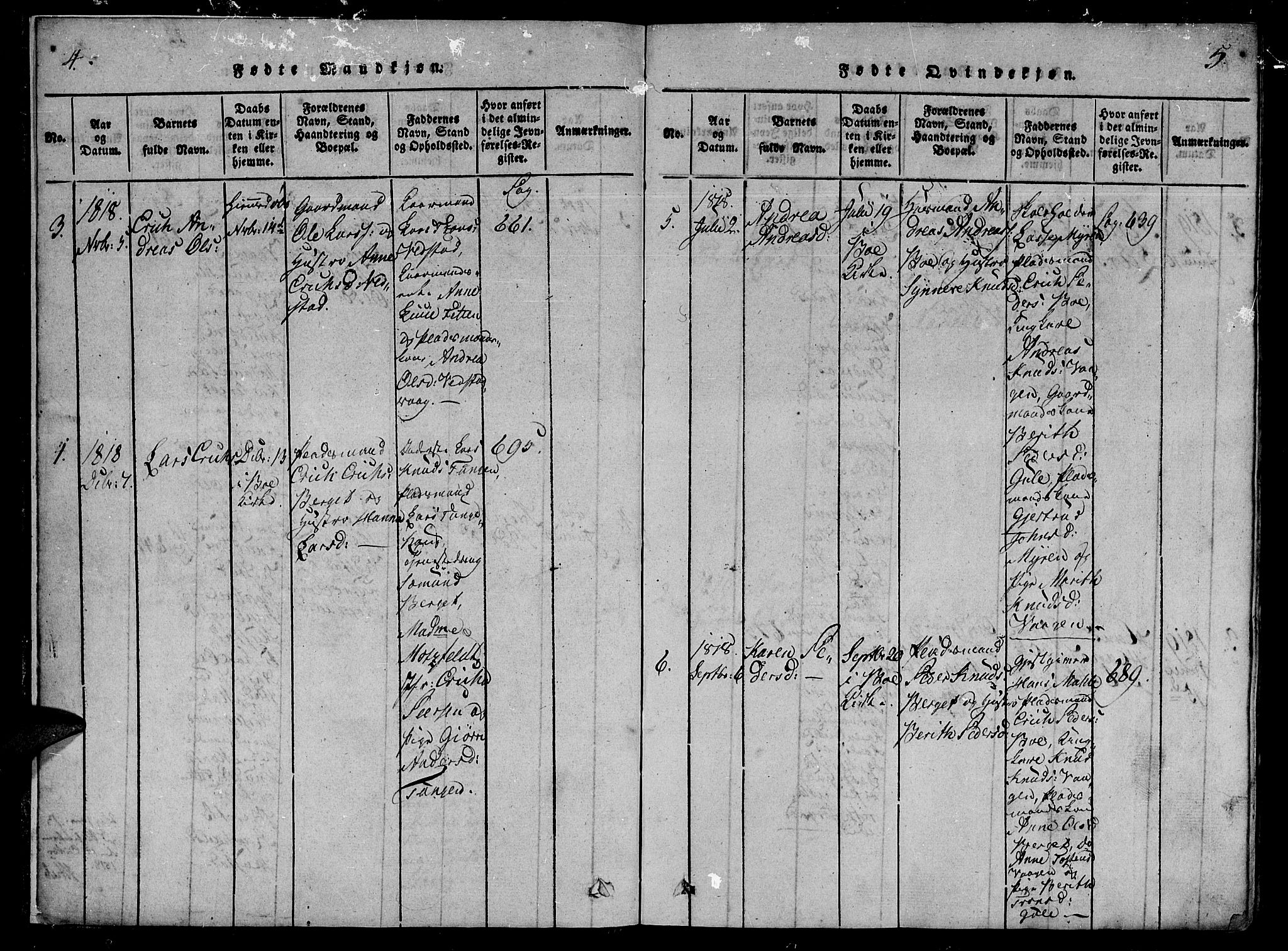 Ministerialprotokoller, klokkerbøker og fødselsregistre - Møre og Romsdal, SAT/A-1454/566/L0763: Ministerialbok nr. 566A03 /1, 1817-1829, s. 4-5