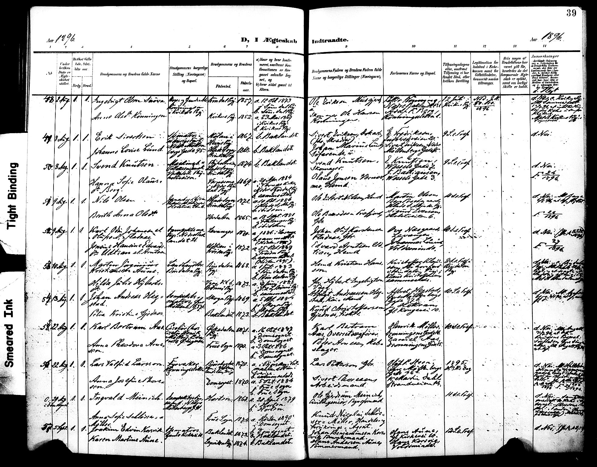 Ministerialprotokoller, klokkerbøker og fødselsregistre - Sør-Trøndelag, AV/SAT-A-1456/604/L0198: Ministerialbok nr. 604A19, 1893-1900, s. 39
