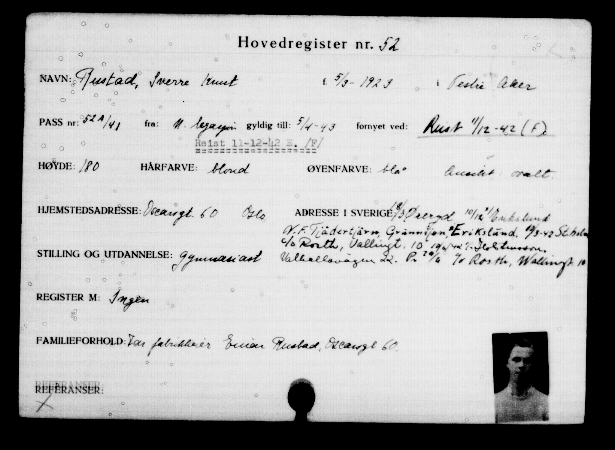Utenriksstasjonene, Legasjonen i Stockholm, Flyktningkontoret, AV/RA-S-6753/V/Va/L0001: Kjesäterkartoteket, flyktninger med registreringsnr. 1-1000, 1940-1945, s. 90