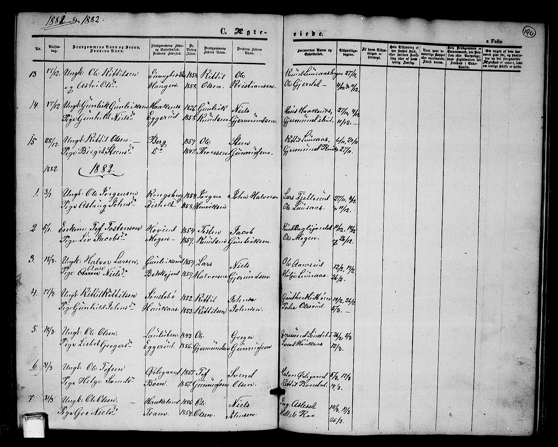 Tinn kirkebøker, AV/SAKO-A-308/G/Ga/L0002: Klokkerbok nr. I 2, 1851-1883, s. 190