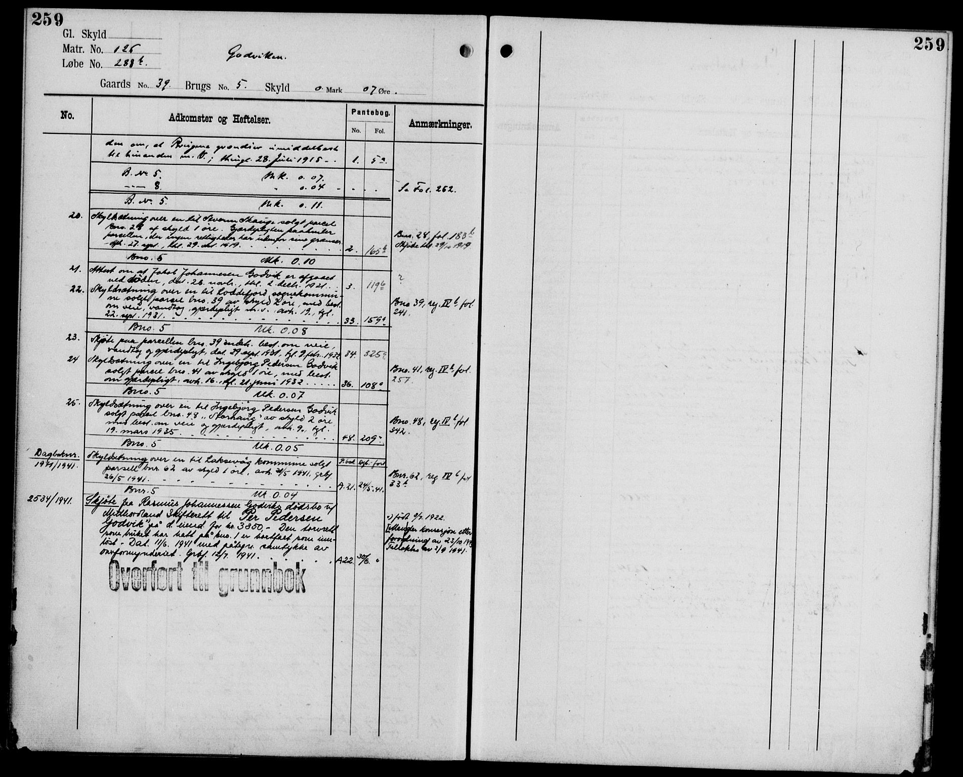 Midhordland sorenskriveri, AV/SAB-A-3001/1/G/Ga/Gab/L0107: Panteregister nr. II.A.b.107, s. 259