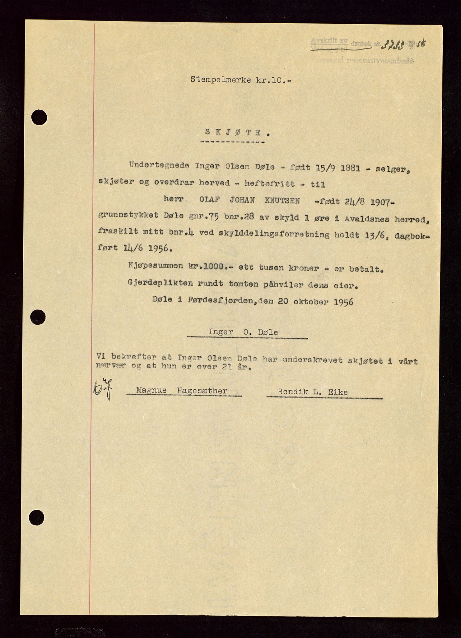 Karmsund sorenskriveri, SAST/A-100311/01/II/IIB/L0122: Pantebok nr. 102A, 1956-1956, Dagboknr: 3733/1956