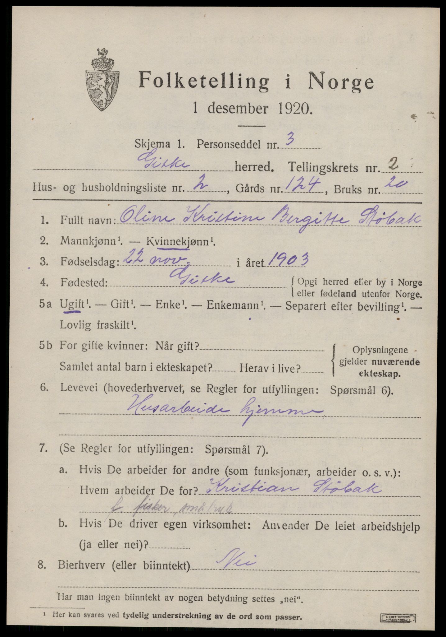 SAT, Folketelling 1920 for 1532 Giske herred, 1920, s. 884