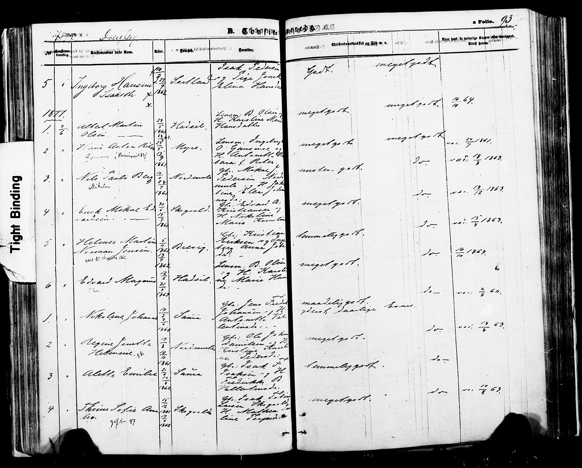 Ministerialprotokoller, klokkerbøker og fødselsregistre - Nordland, SAT/A-1459/897/L1397: Ministerialbok nr. 897A05 /1, 1867-1880, s. 93