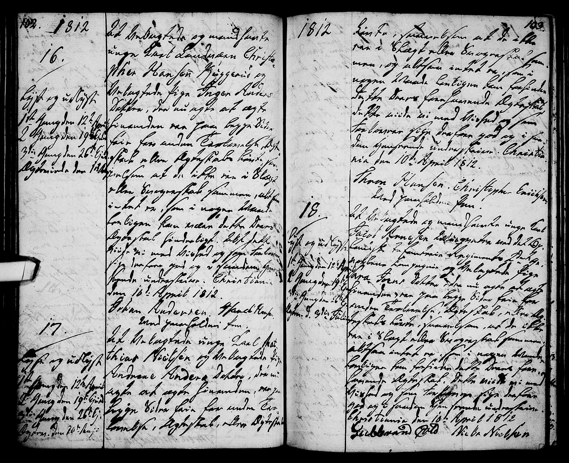 Oslo domkirke Kirkebøker, AV/SAO-A-10752/L/La/L0011: Forlovererklæringer nr. 11, 1807-1819, s. 102-103