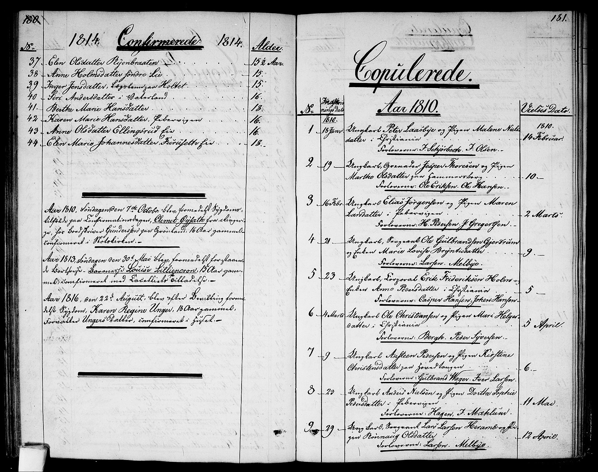 Garnisonsmenigheten Kirkebøker, AV/SAO-A-10846/G/Ga/L0002: Klokkerbok nr. 2, 1810-1814, s. 180-181