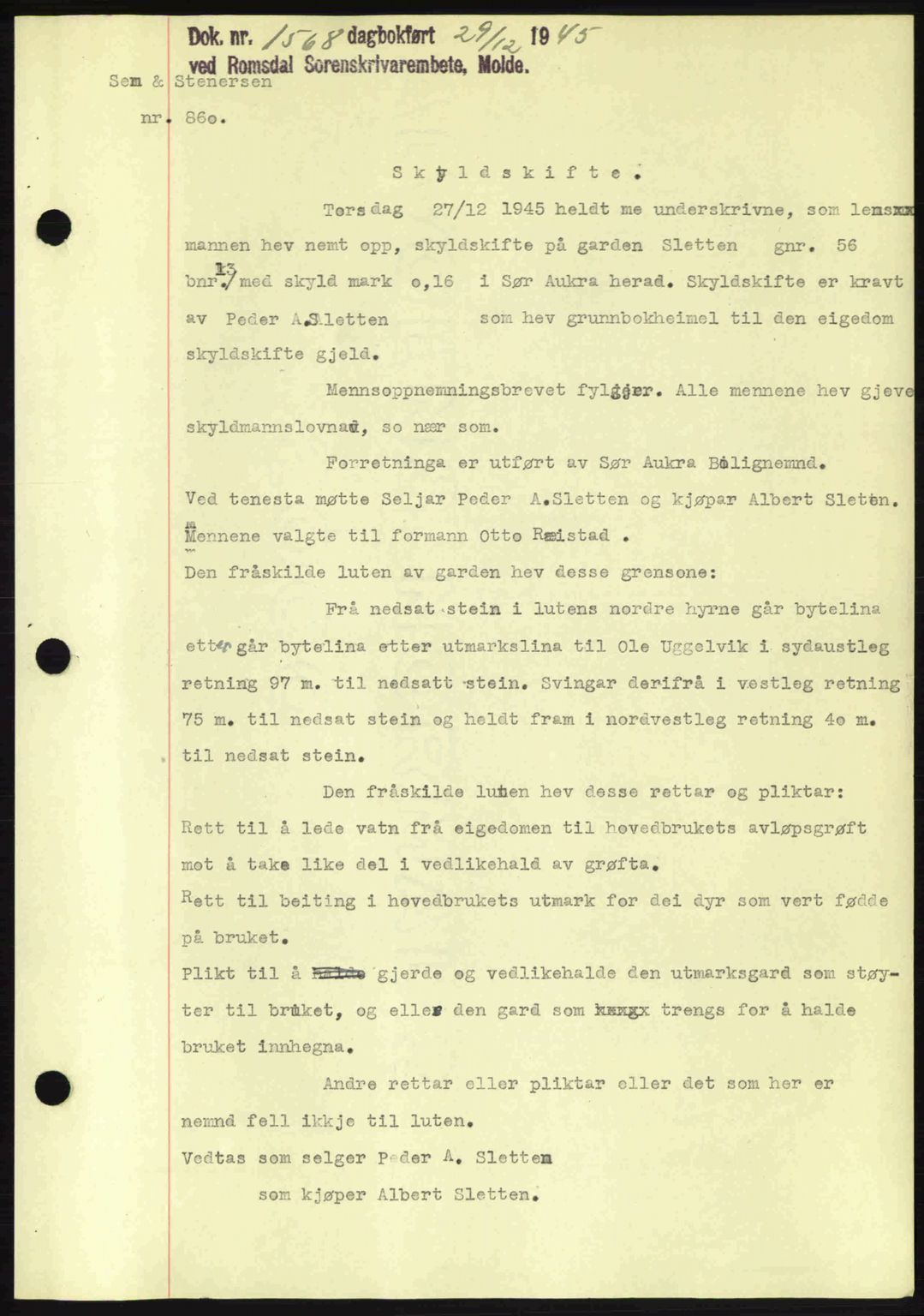 Romsdal sorenskriveri, SAT/A-4149/1/2/2C: Pantebok nr. A18, 1945-1945, Dagboknr: 1568/1945