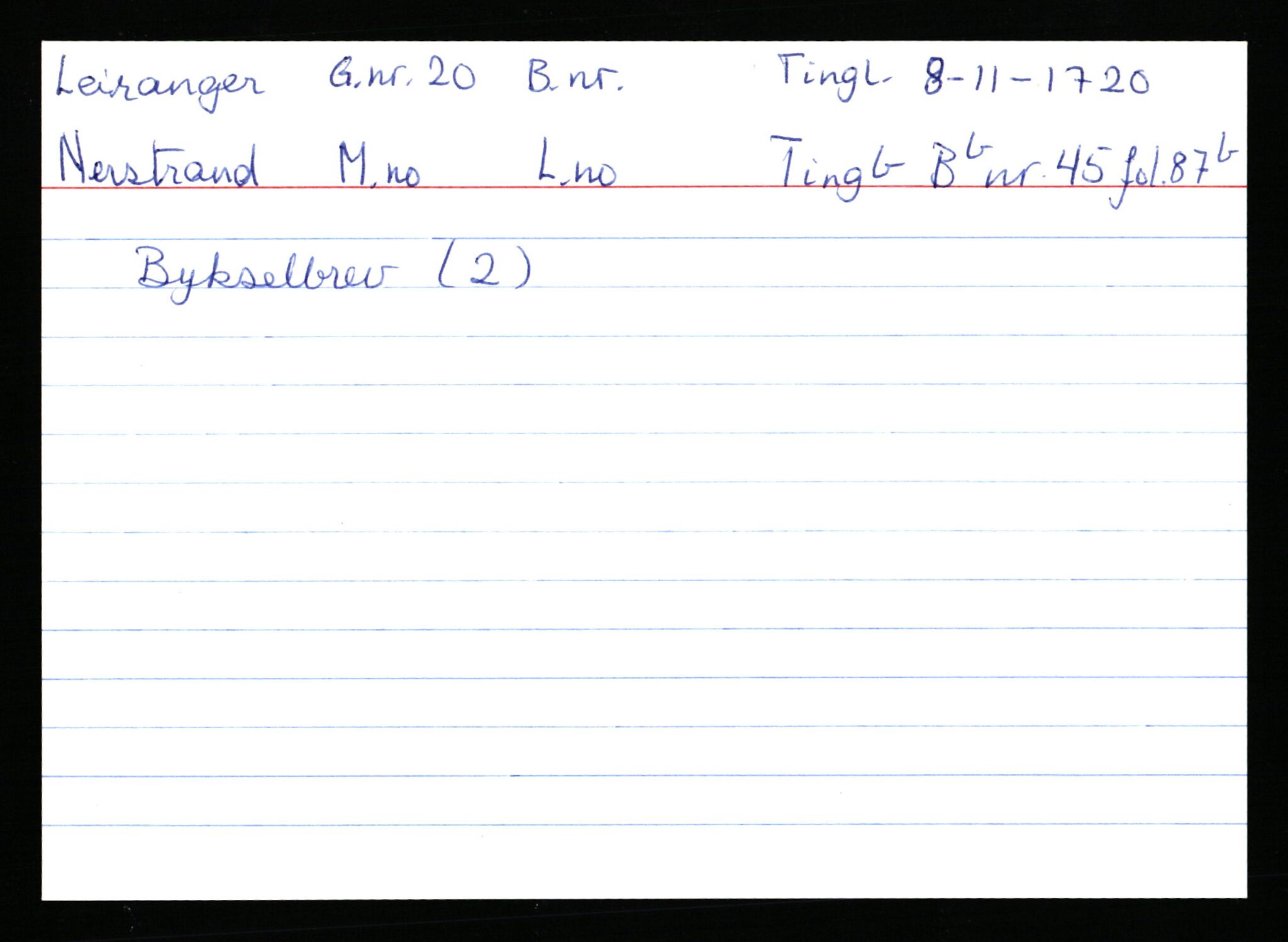 Statsarkivet i Stavanger, AV/SAST-A-101971/03/Y/Ym/L0035: Åstedskort sortert etter gårdsnavn: Leiranger - Lindanger, 1600-1950, s. 28