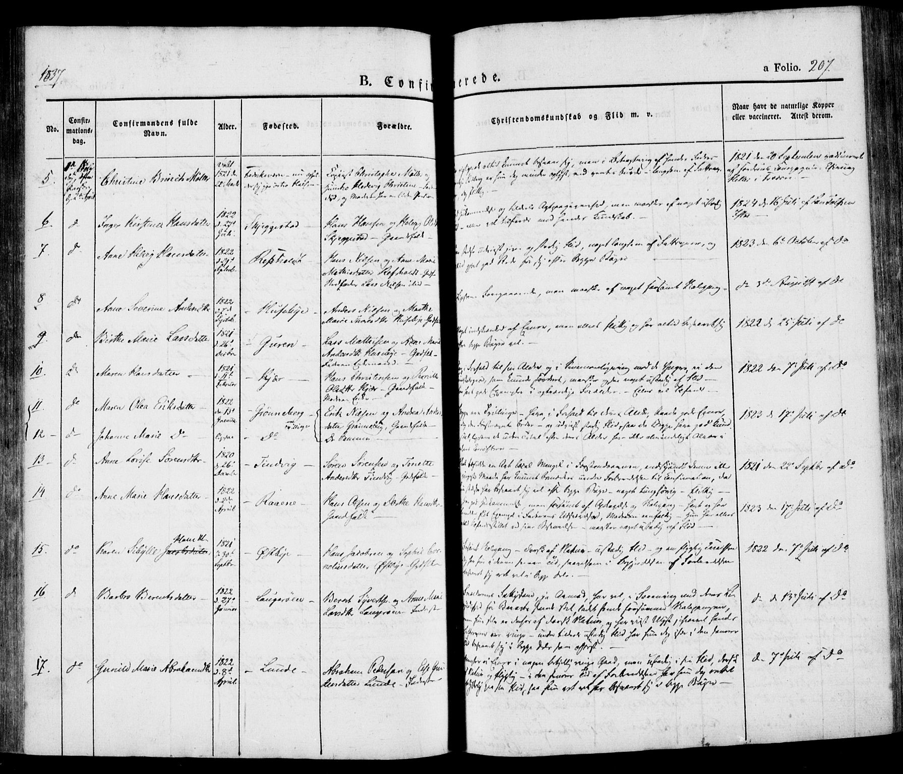 Tjølling kirkebøker, AV/SAKO-A-60/F/Fa/L0006: Ministerialbok nr. 6, 1835-1859, s. 207