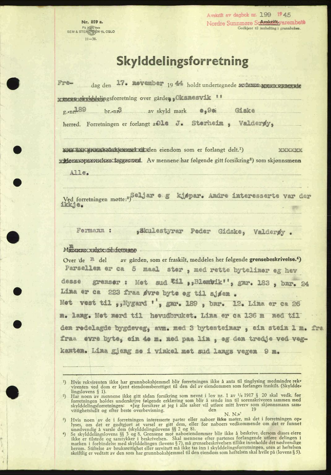 Nordre Sunnmøre sorenskriveri, SAT/A-0006/1/2/2C/2Ca: Pantebok nr. A19, 1944-1945, Dagboknr: 199/1945
