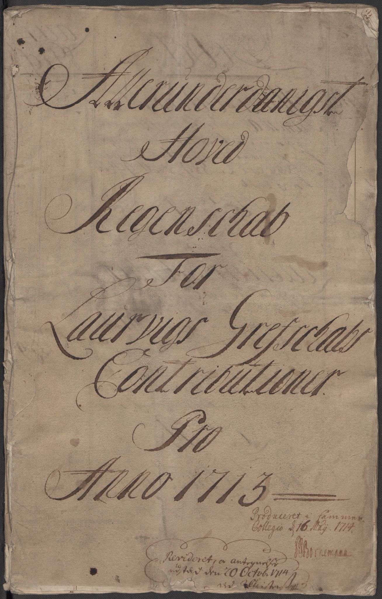 Rentekammeret inntil 1814, Reviderte regnskaper, Fogderegnskap, RA/EA-4092/R33/L1985: Fogderegnskap Larvik grevskap, 1713, s. 3
