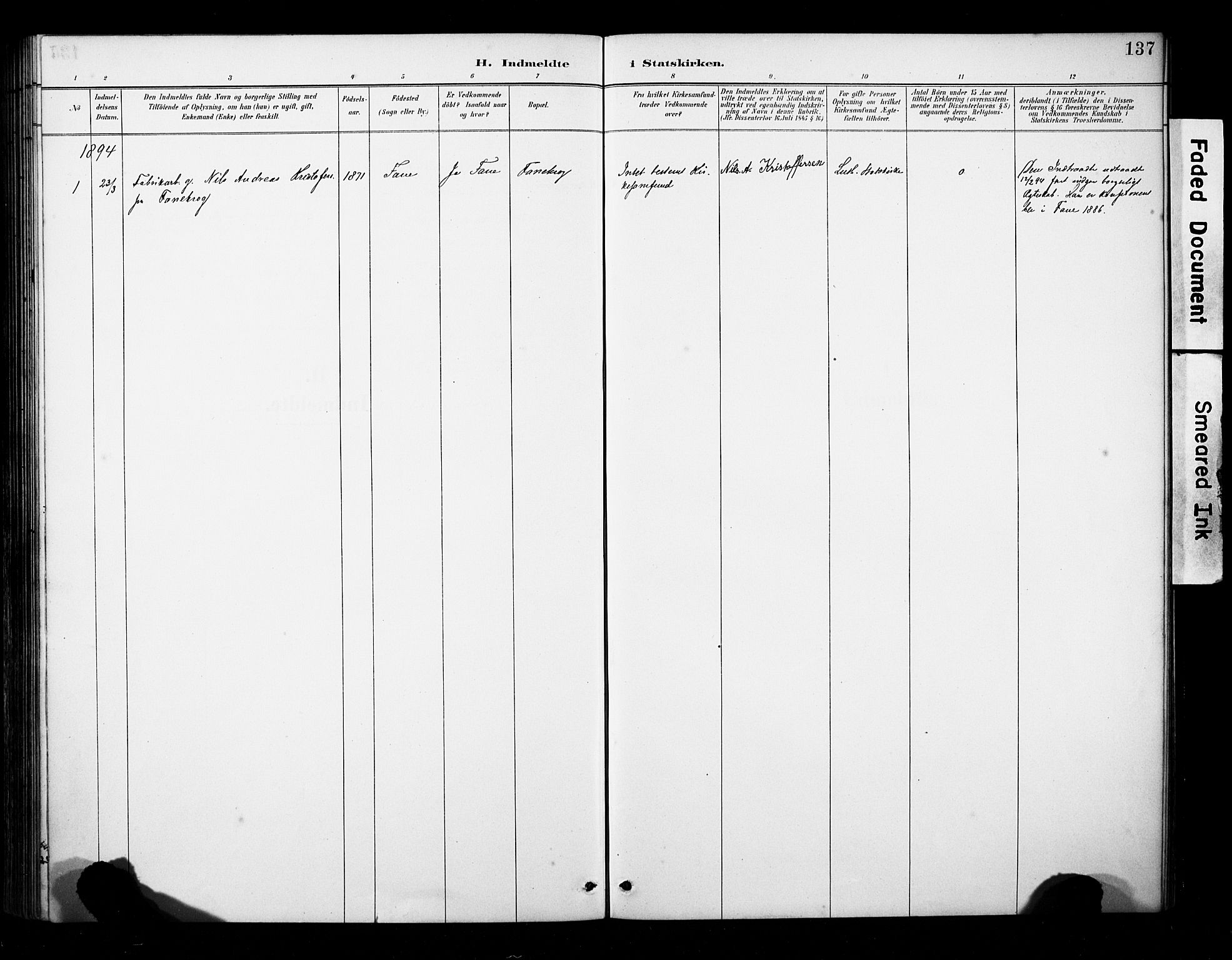 Fana Sokneprestembete, AV/SAB-A-75101/H/Haa/Haab/L0002: Ministerialbok nr. B 2, 1890-1897, s. 137