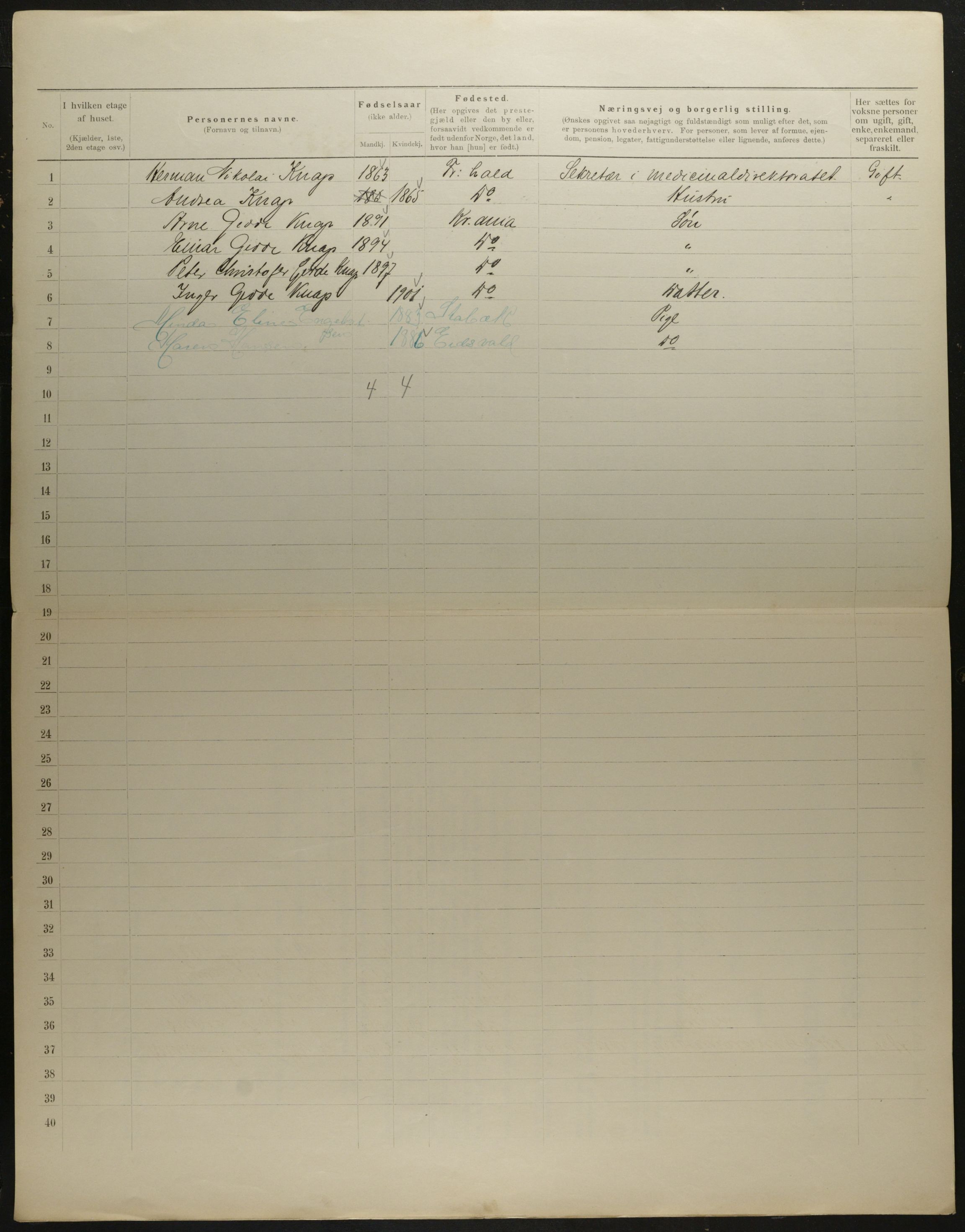 OBA, Kommunal folketelling 31.12.1901 for Kristiania kjøpstad, 1901, s. 7990