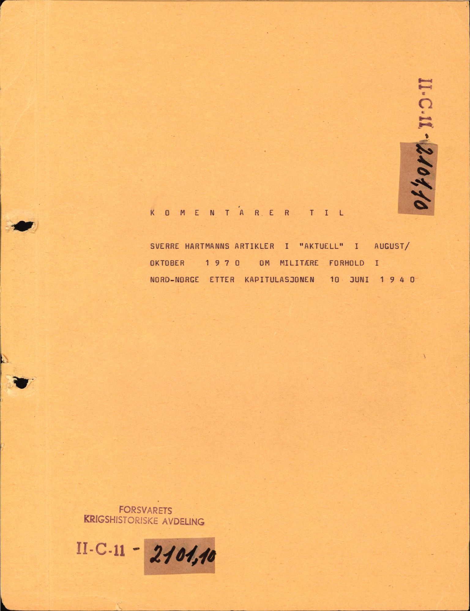 Forsvaret, Forsvarets krigshistoriske avdeling, AV/RA-RAFA-2017/Y/Yf/L0199: II-C-11-2101  -  Kapitulasjonen i 1940, 1940-1971, s. 225