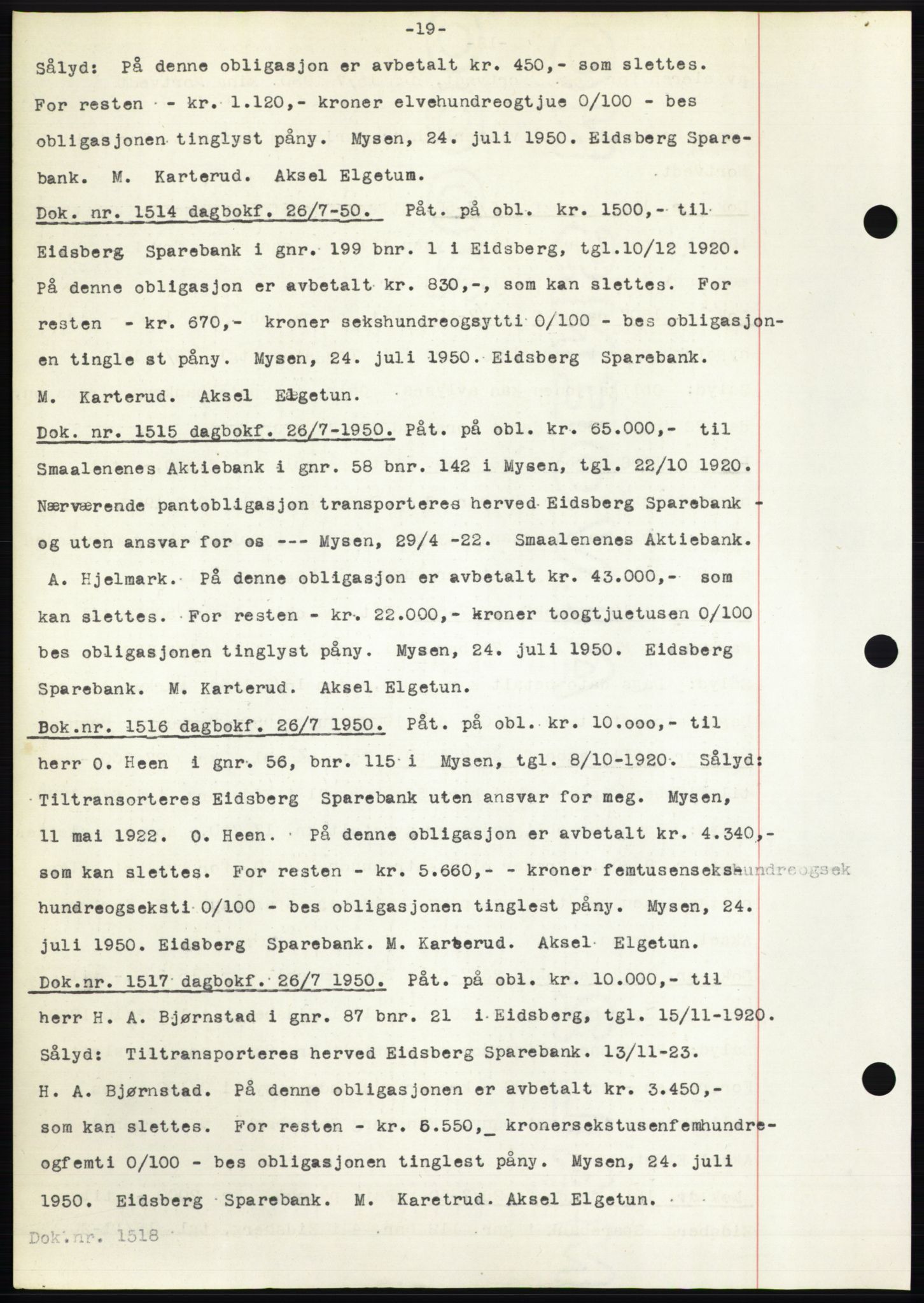 Rakkestad sorenskriveri, SAO/A-10686/G/Gb/Gba/Gbac/L0012: Pantebok nr. B1-4 og B16-20, 1949-1950, Dagboknr: 1514/1950