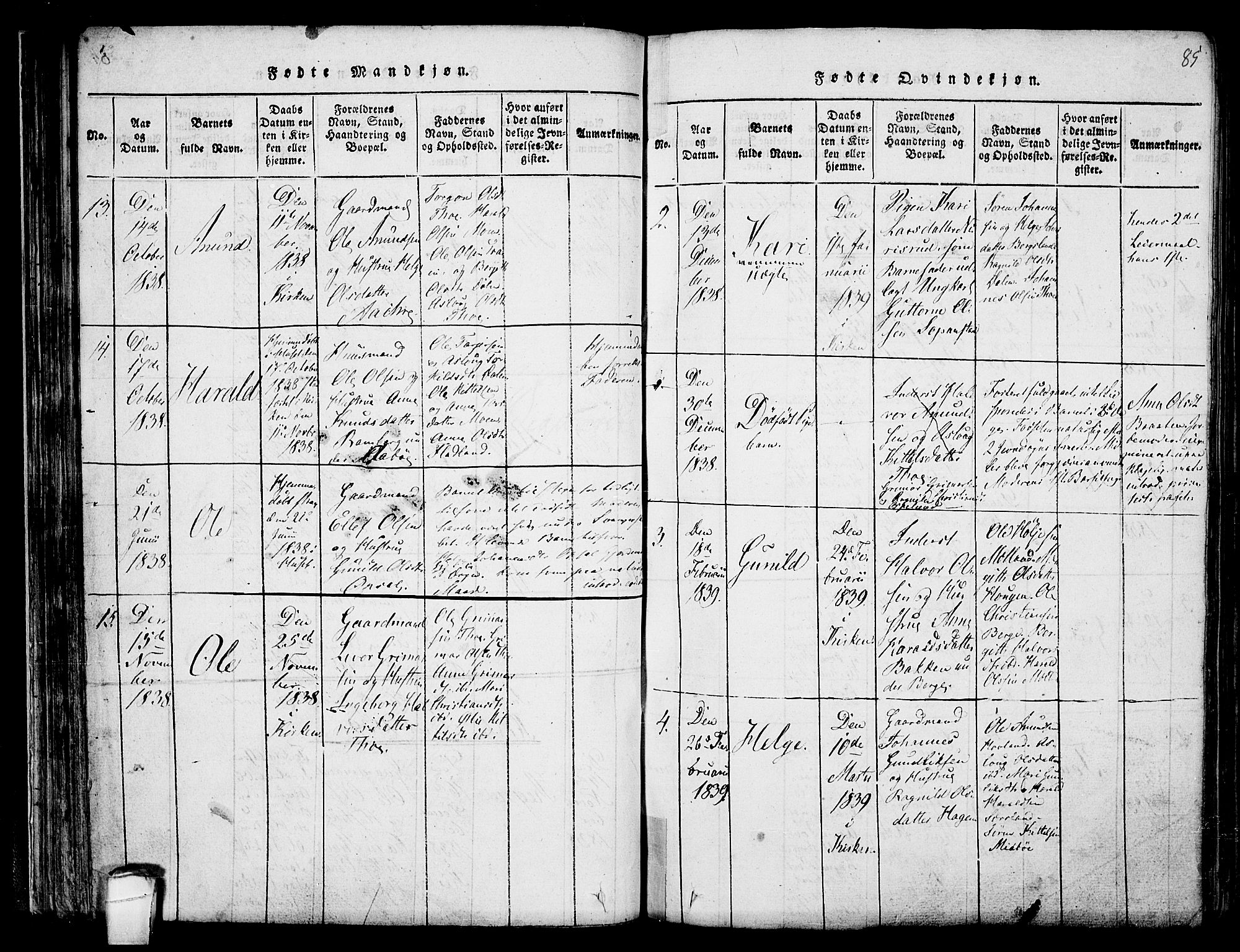 Hjartdal kirkebøker, SAKO/A-270/F/Fa/L0007: Ministerialbok nr. I 7, 1815-1843, s. 85