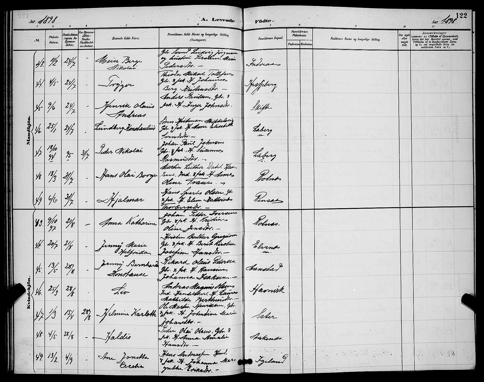 Ibestad sokneprestembete, AV/SATØ-S-0077/H/Ha/Hab/L0008klokker: Klokkerbok nr. 8, 1890-1903, s. 122