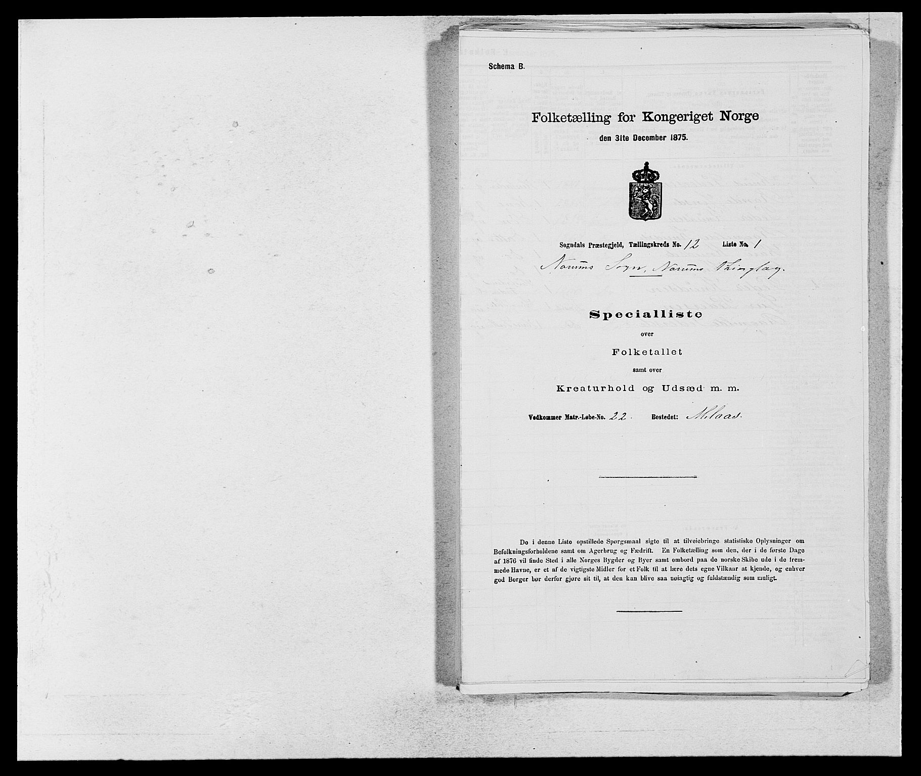 SAB, Folketelling 1875 for 1420P Sogndal prestegjeld, 1875, s. 1066