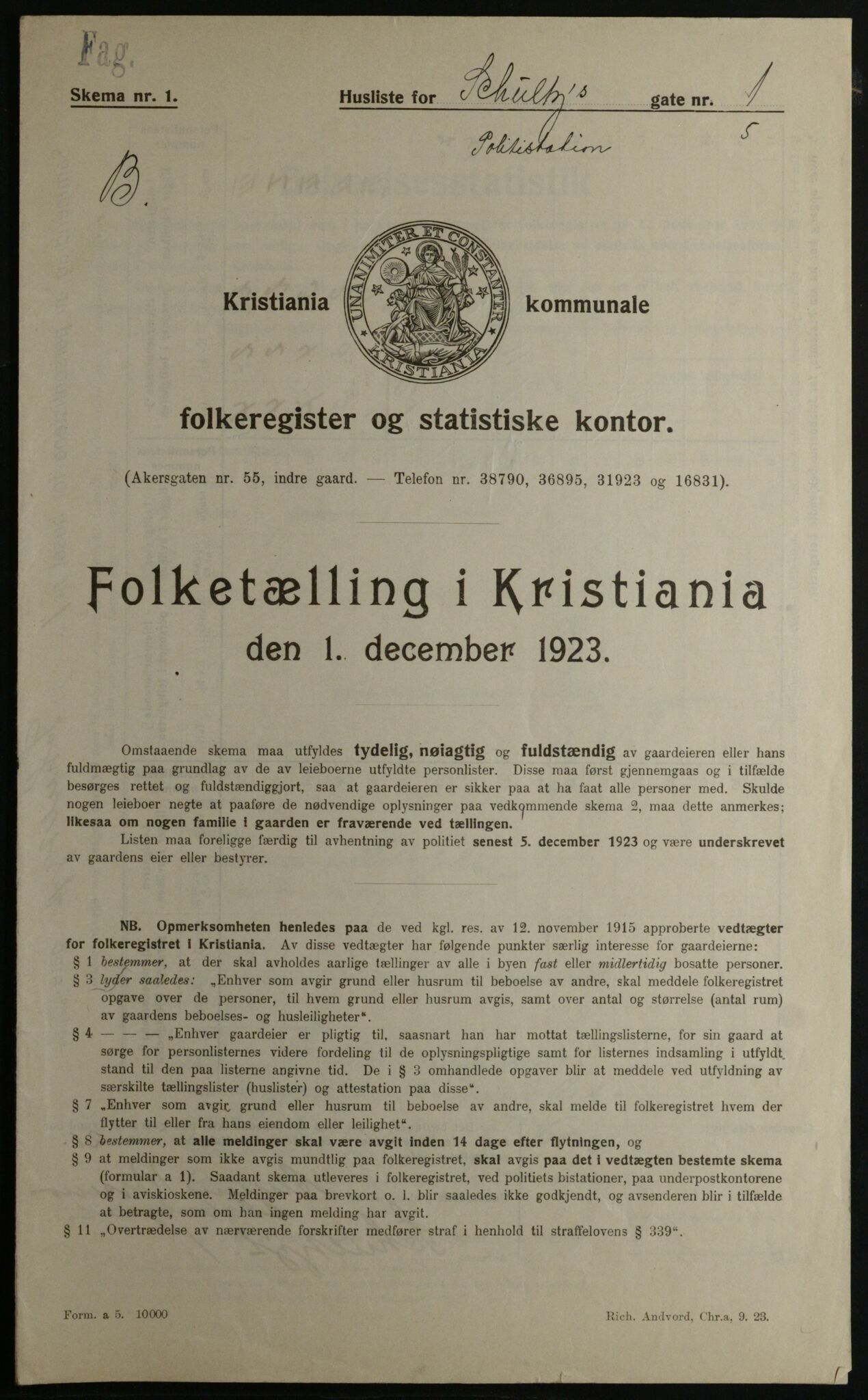 OBA, Kommunal folketelling 1.12.1923 for Kristiania, 1923, s. 100328