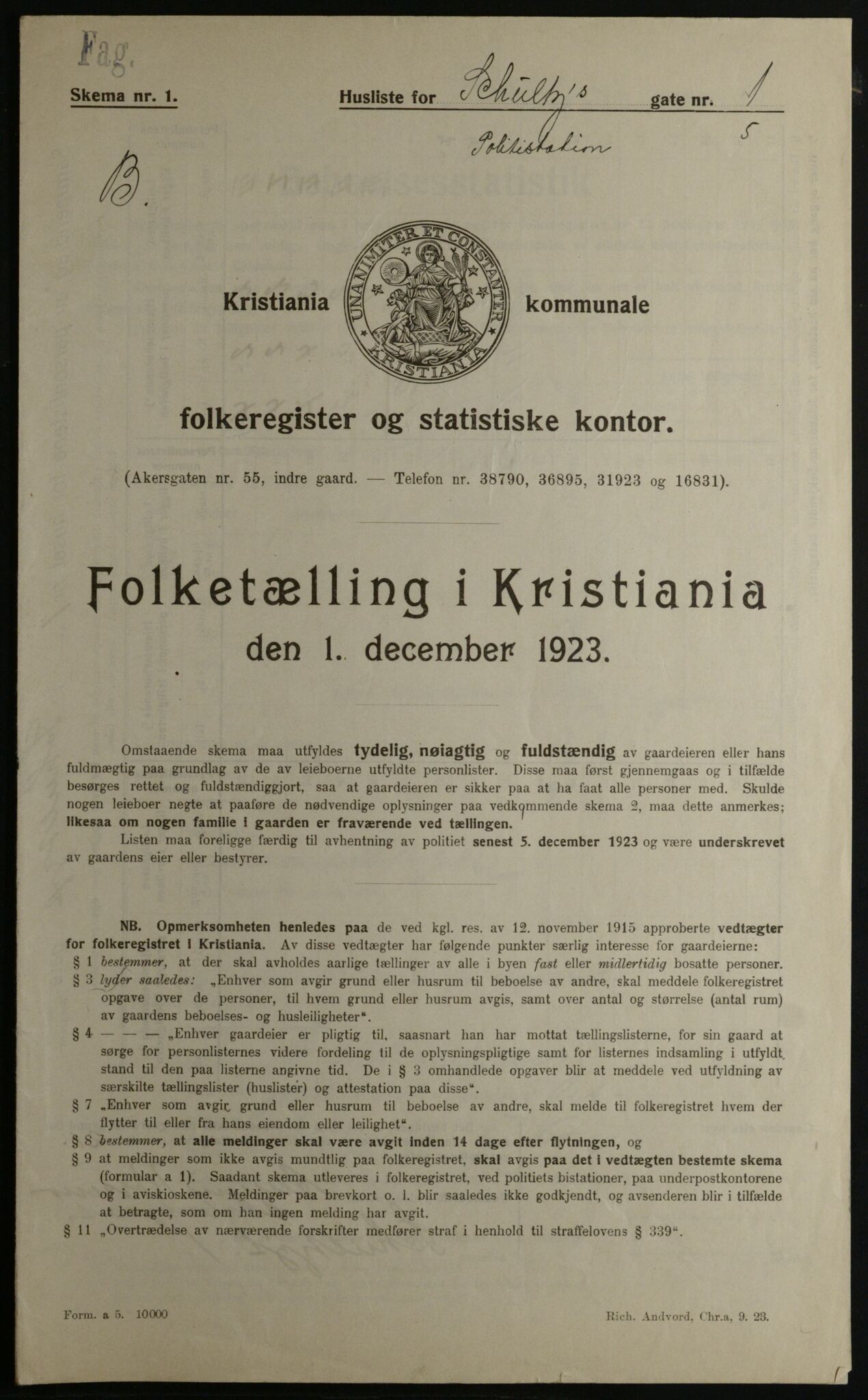 OBA, Kommunal folketelling 1.12.1923 for Kristiania, 1923, s. 100328