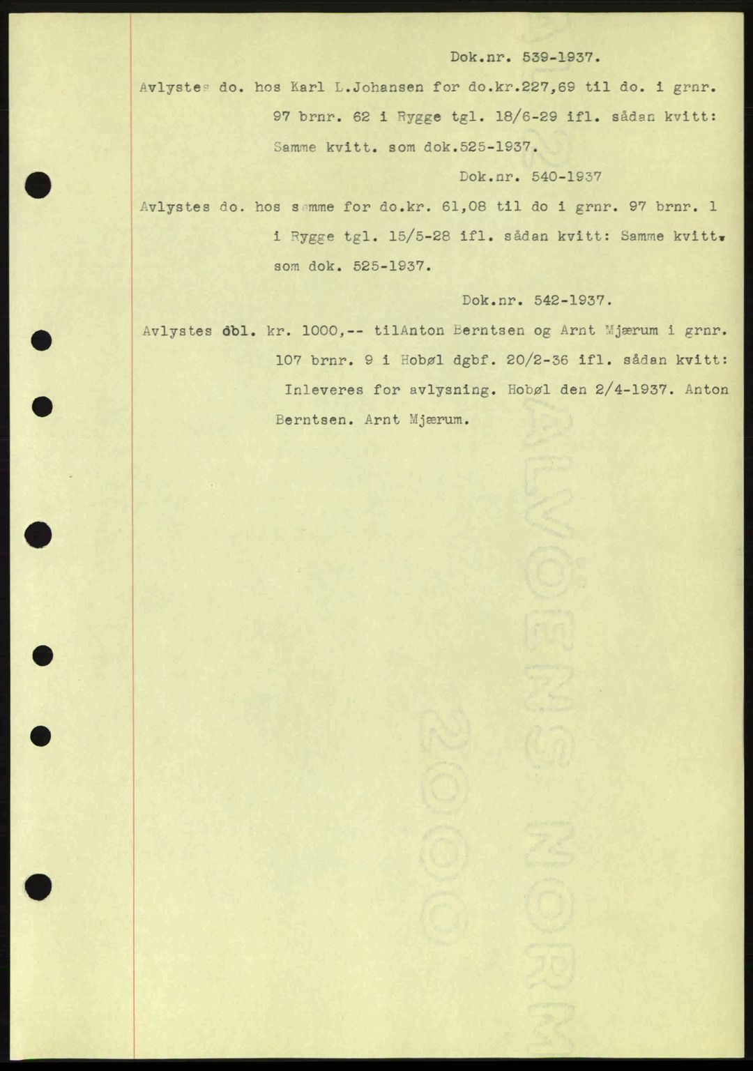 Moss sorenskriveri, SAO/A-10168: Pantebok nr. B3, 1937-1937, Dagboknr: 539/1937