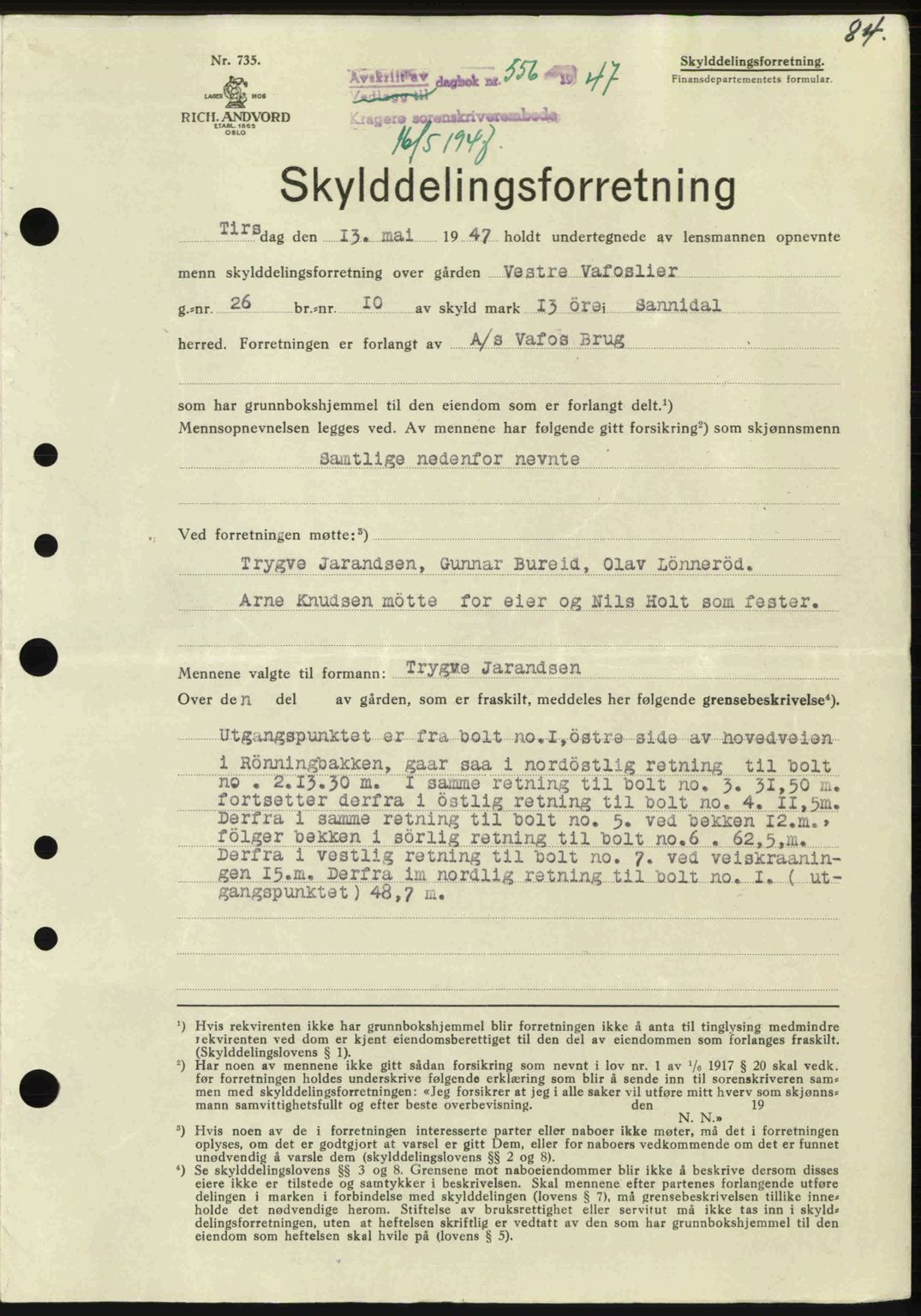 Kragerø sorenskriveri, SAKO/A-65/G/Ga/Gab/L0061: Pantebok nr. A-61, 1947-1947, Dagboknr: 556/1947