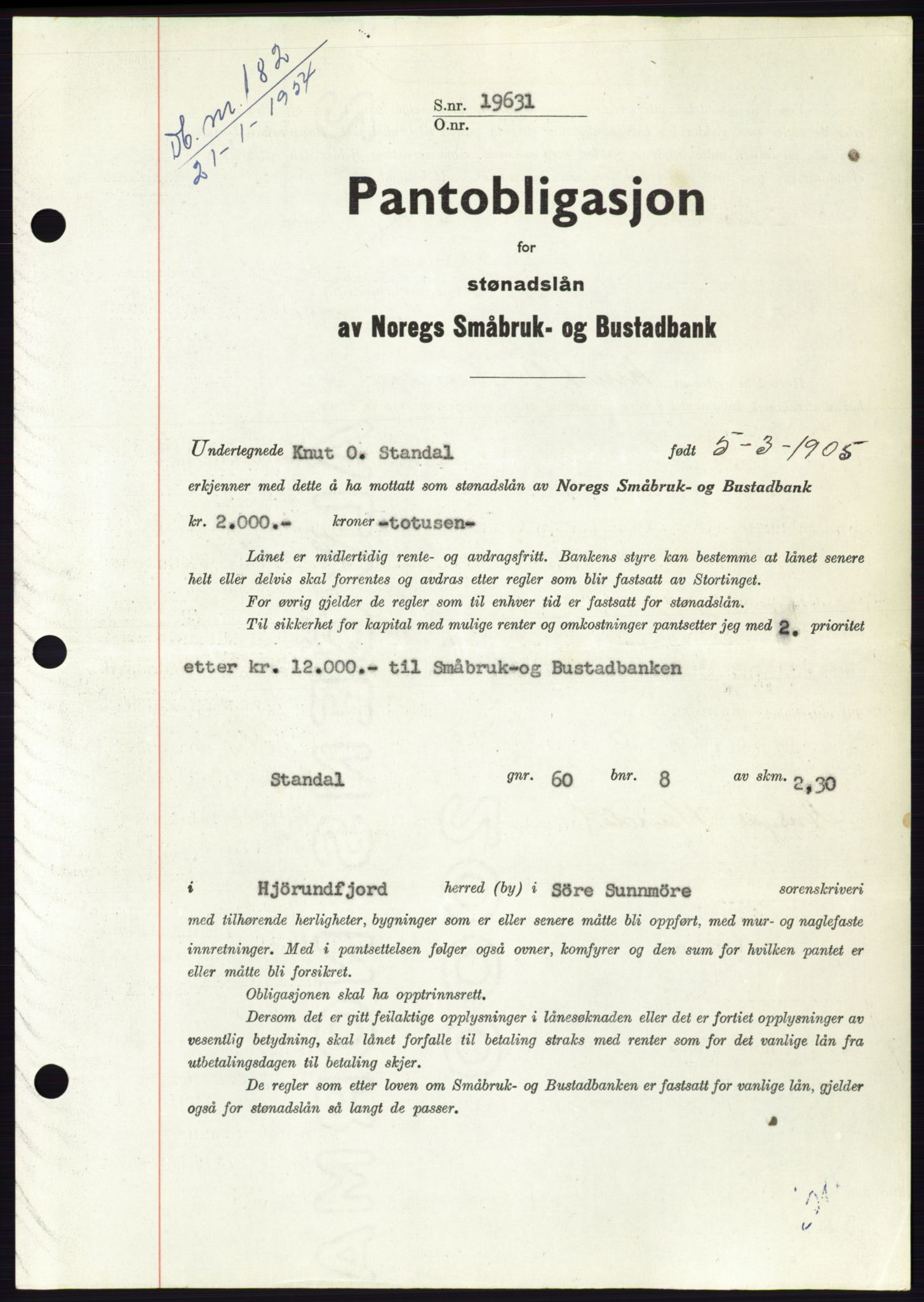 Søre Sunnmøre sorenskriveri, SAT/A-4122/1/2/2C/L0124: Pantebok nr. 12B, 1953-1954, Dagboknr: 182/1954