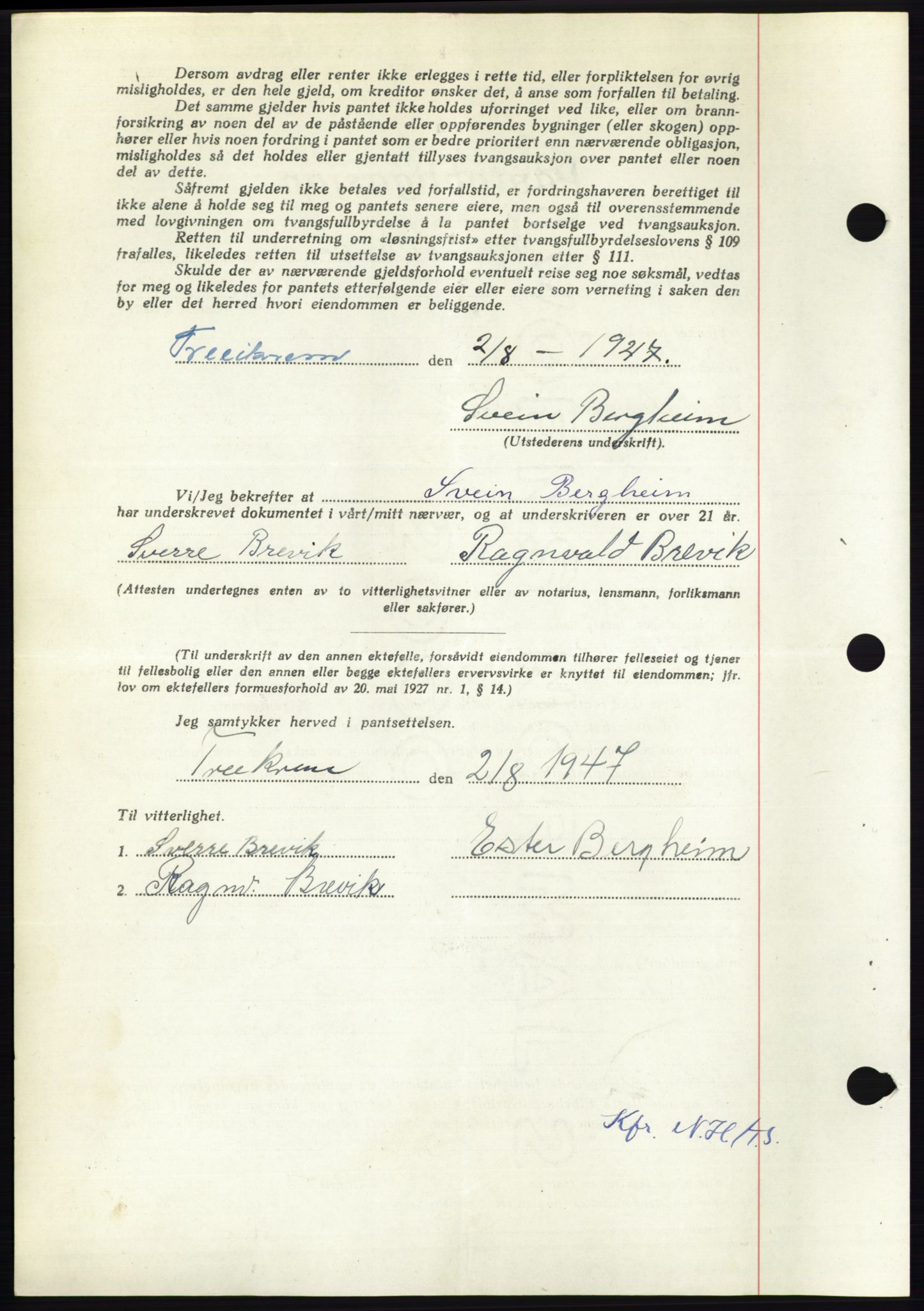 Nordmøre sorenskriveri, AV/SAT-A-4132/1/2/2Ca: Pantebok nr. B96, 1947-1947, Dagboknr: 2075/1947