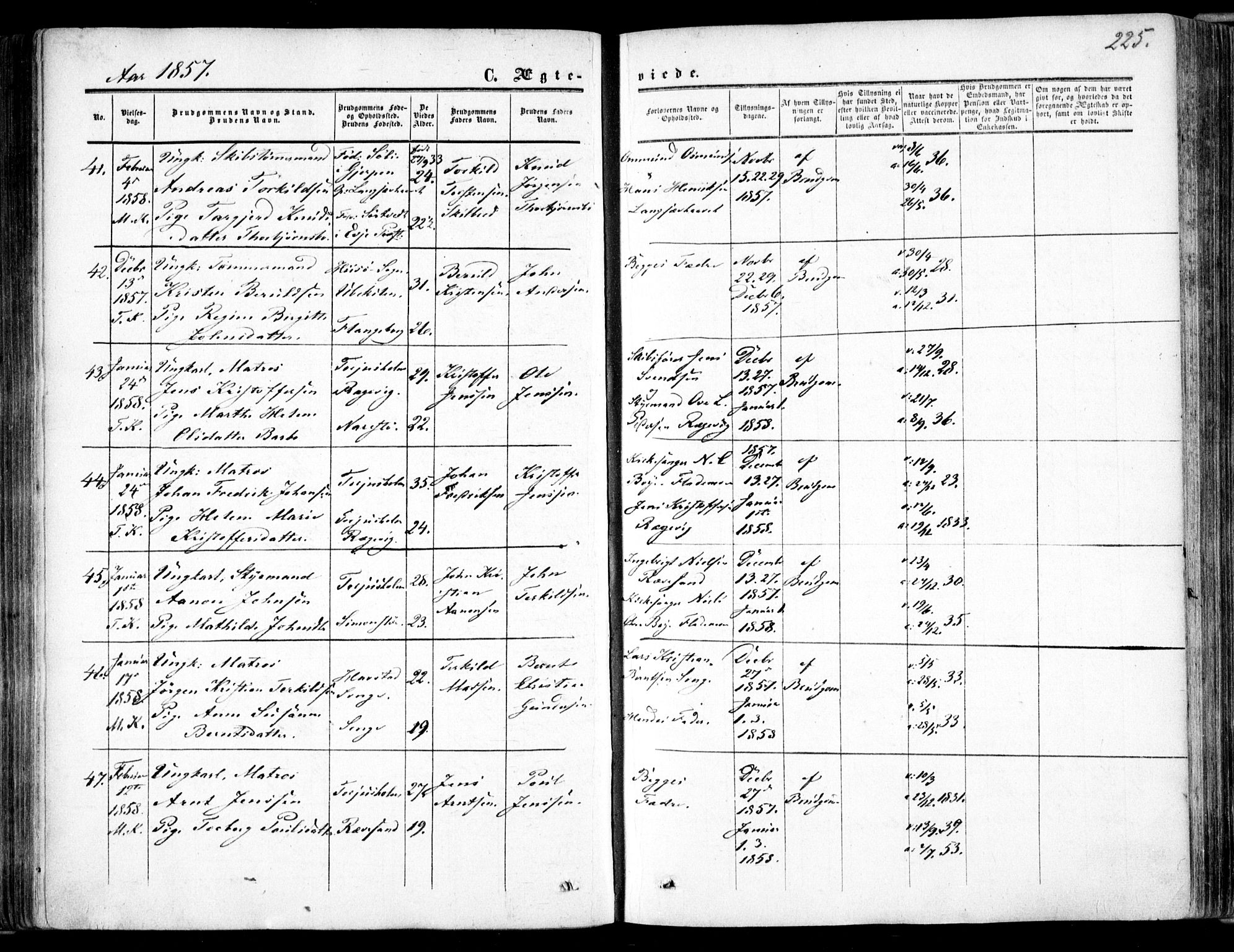 Tromøy sokneprestkontor, AV/SAK-1111-0041/F/Fa/L0006: Ministerialbok nr. A 6, 1855-1863, s. 225