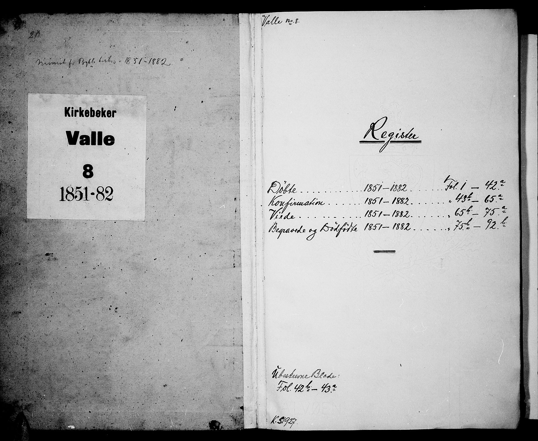 Valle sokneprestkontor, SAK/1111-0044/F/Fb/Fba/L0001: Klokkerbok nr. B 1, 1851-1882