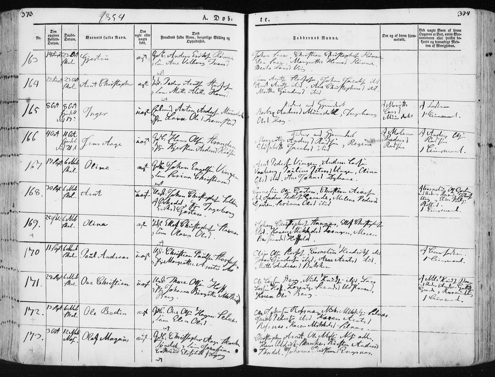 Ministerialprotokoller, klokkerbøker og fødselsregistre - Sør-Trøndelag, SAT/A-1456/659/L0736: Ministerialbok nr. 659A06, 1842-1856, s. 373-374